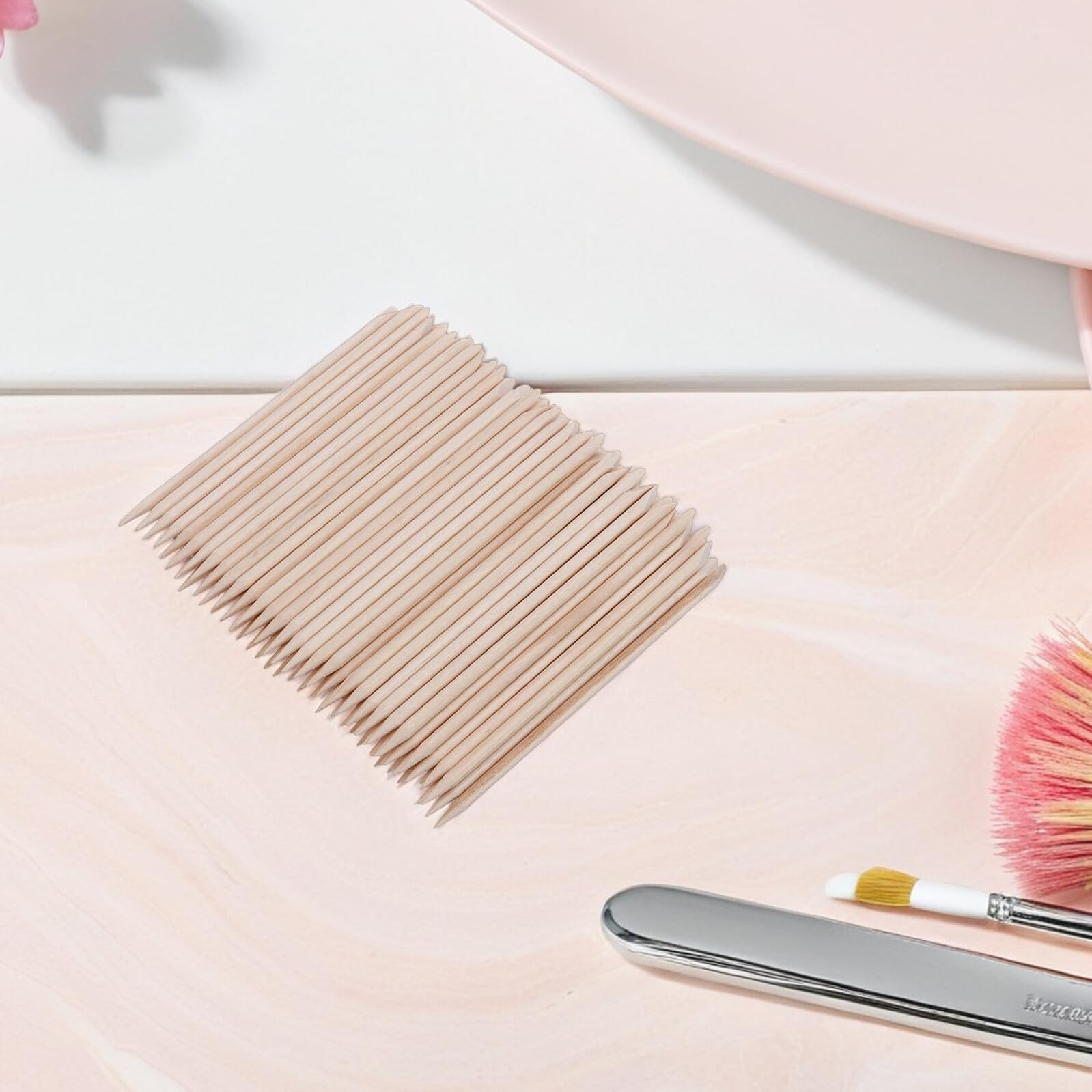 Angoily Bambus Nagelhautschieber Doppelseitig 114cm Maniküre Pediküre Zubehör Einweg Nagelpflegestift für Nagelhautentfernung und Nagelpflege Zuhause und Nagelstudio