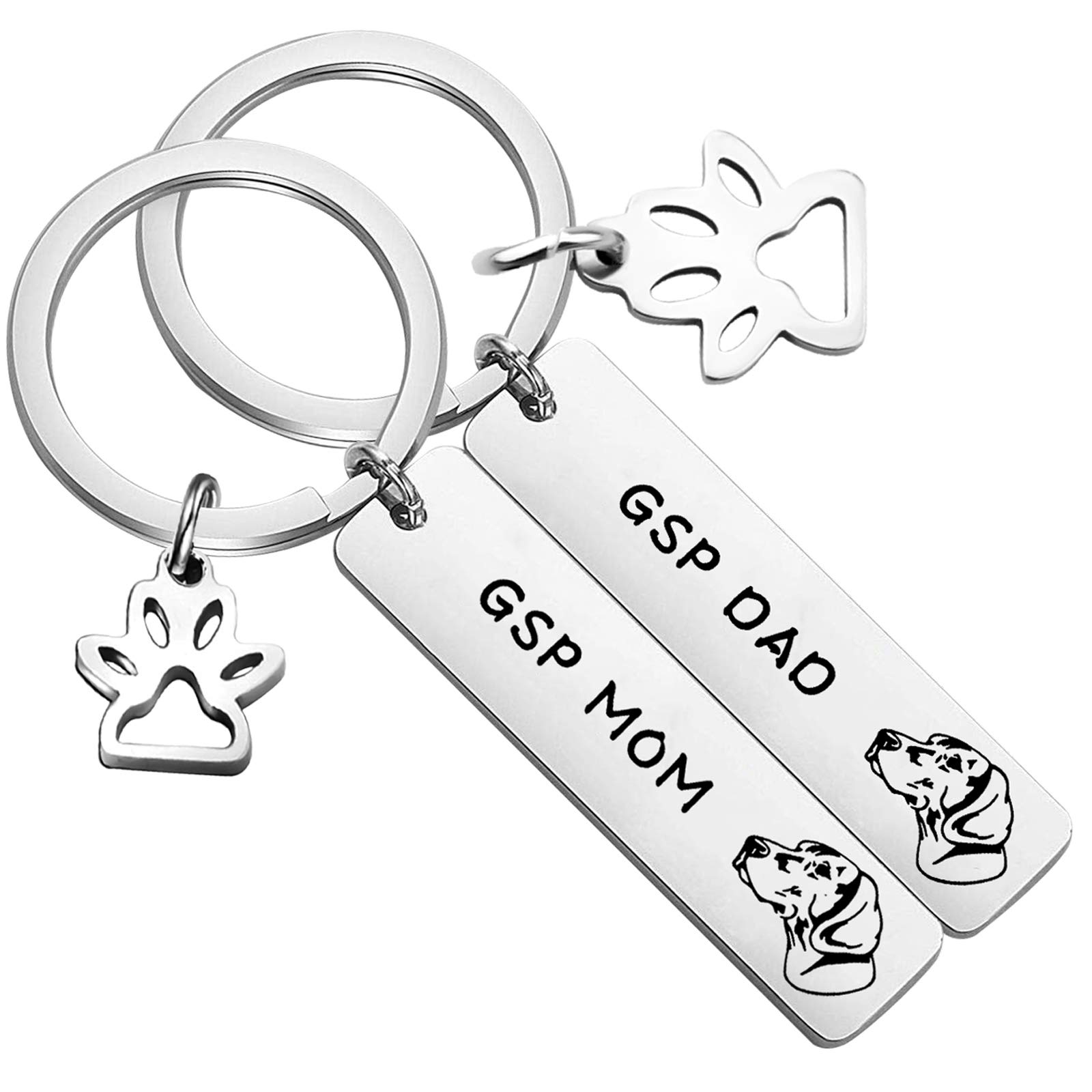 BEKECHGSP Mom GSP Dad Keychain Set German Shorthaired Pointer Dog Keychain Gift for GSP Dog Dad GSP Dog Mom