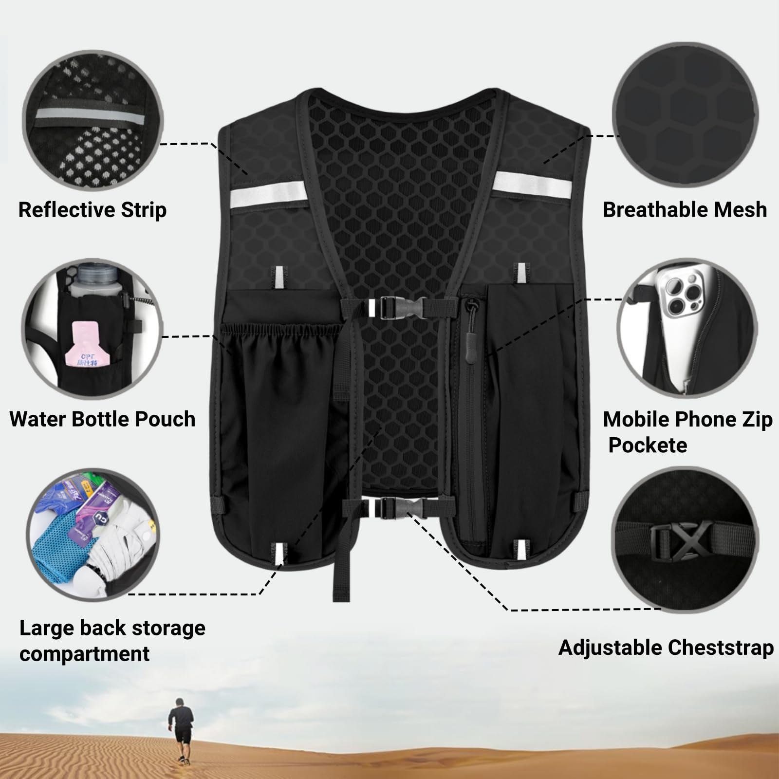 Produktbild von Laufweste Herren Neloheac Trinkrucksack Joggen Mit Trinkblase 2L, Trailrunning Weste Ultraleicht 300G, Laufweste Mit Trinkflasche, Fahrradrucksack Für Wandern Joggen Marathon, Grau Laufrucksack Damen