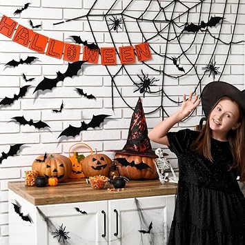 72 PCS Halloween 3D Bats Decoration, Halloween Bats Wall Sticker, 3D Bats Decal Halloween Party Decoration DIY Supplies, Scary Bats for Home Window, Party, Bar, Room Decor
