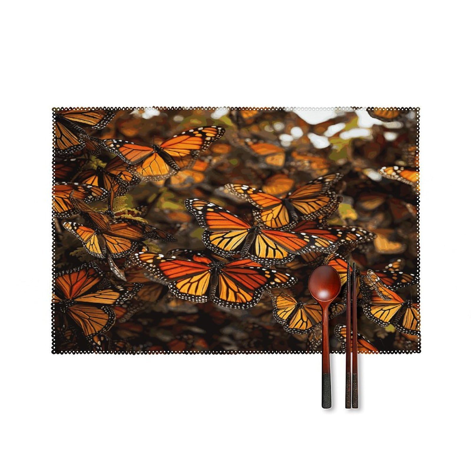 Monarch Butterflies Placemats Washable Canvas Place Mats Decoration Placemat for Dining Table Easy to Clean Tables Mat Set of 6 for Kitchen Dining Room Coffee Table