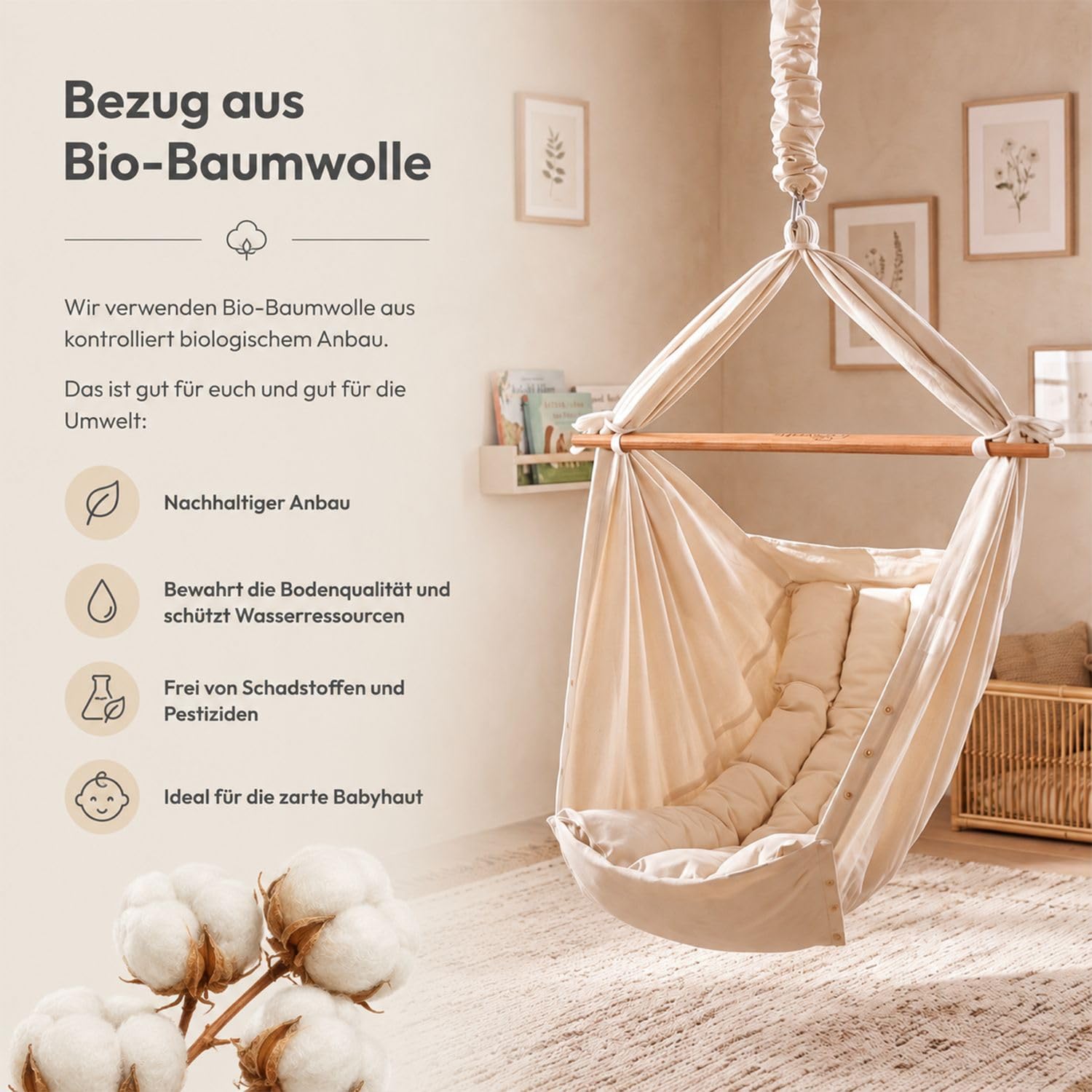 Premium Federwiege Grau mit Tipi Anthrazit - für Babys ab Geburt bis 15 kg - geborgener und sicherer Babyschlaf - Bio-Baumwolle und Matratze mit Schafwolle -