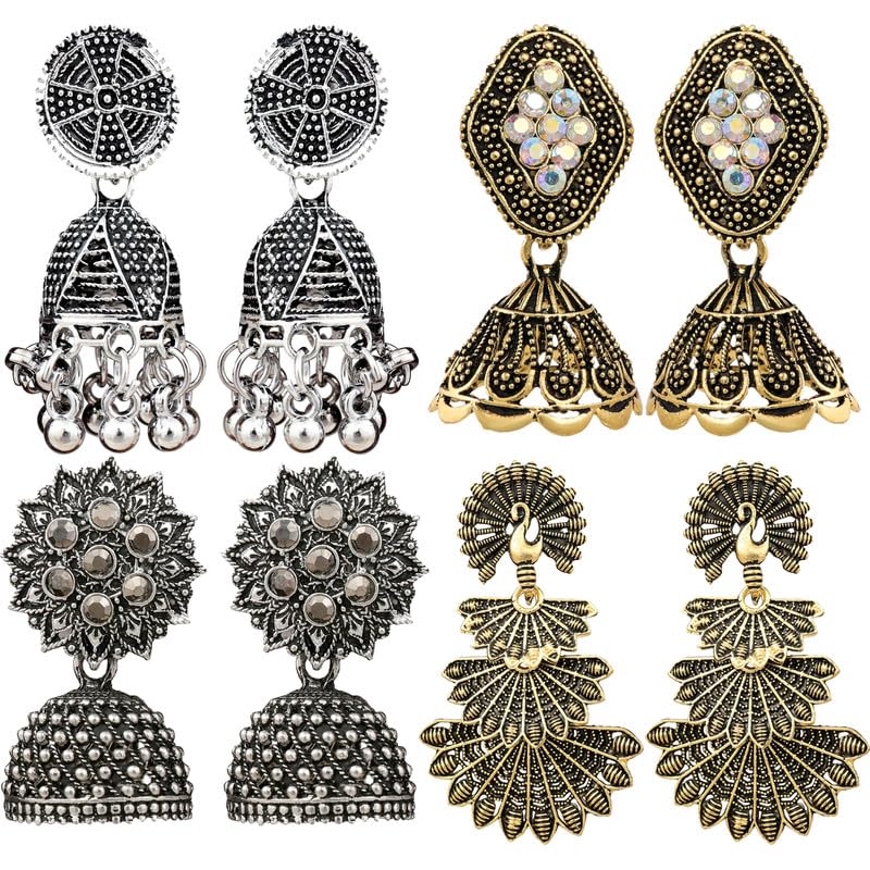 Fashion Frill Earrings For Women Jewellery Silver Gold Plated Floral Earrings Combo Jhumki Earrings For Women and Girls Pair of 4 (B0CJ72JTG3) Amazon Price History, Amazon Price Tracker