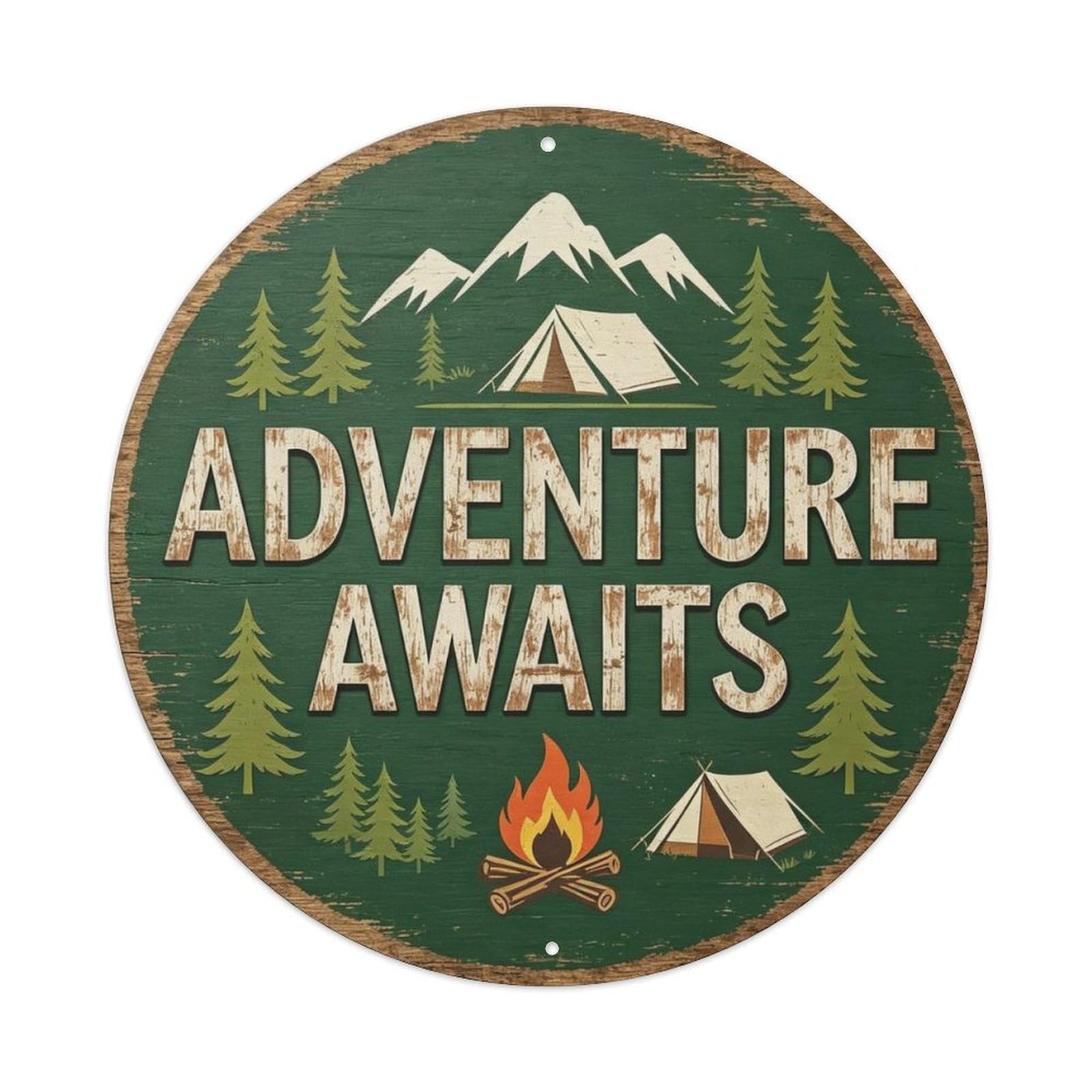 Camping Adventure Awaits Metal Tin Sign Plaque