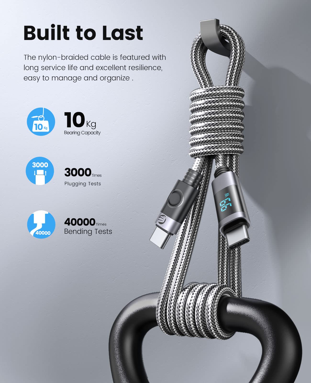 ORICO Cavo da USB C a USB C, display a LED PD100 W, cavo di sincronizzazione a ricarica rapida, cavo USB C compatibile con MacBook Pro/Air, Galaxy S22/S21/S20 Ultra, Note 20/10, iPad Pro Air