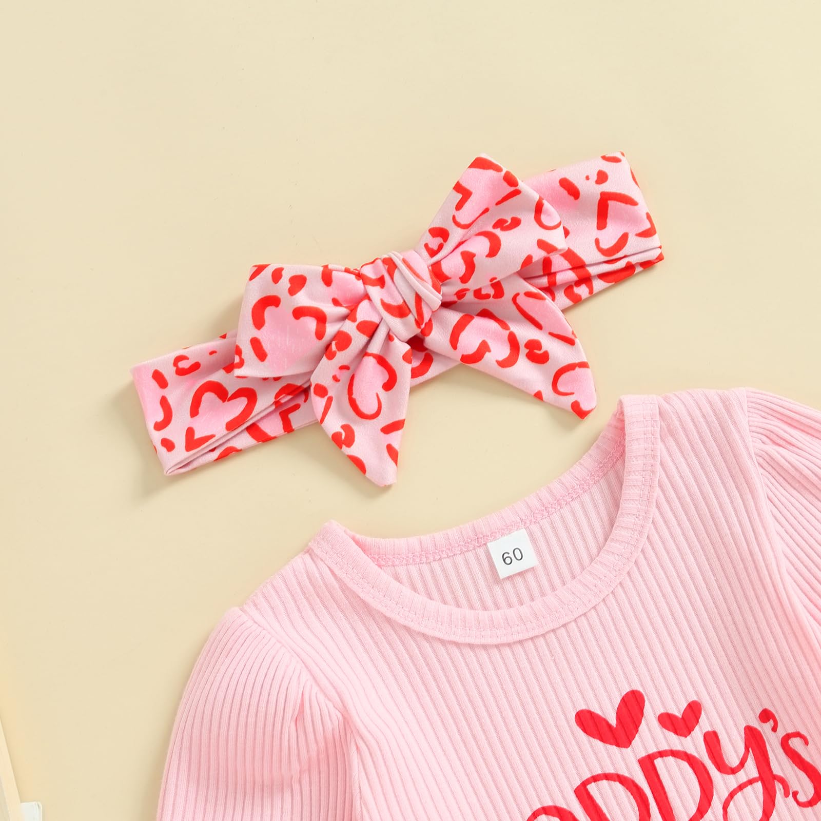 Meihuida Baby Girls Valentines Day Outfit Newborn Infant Long Sleeve Romper Heart Bell Bottoms Headband Red 0-3 Months