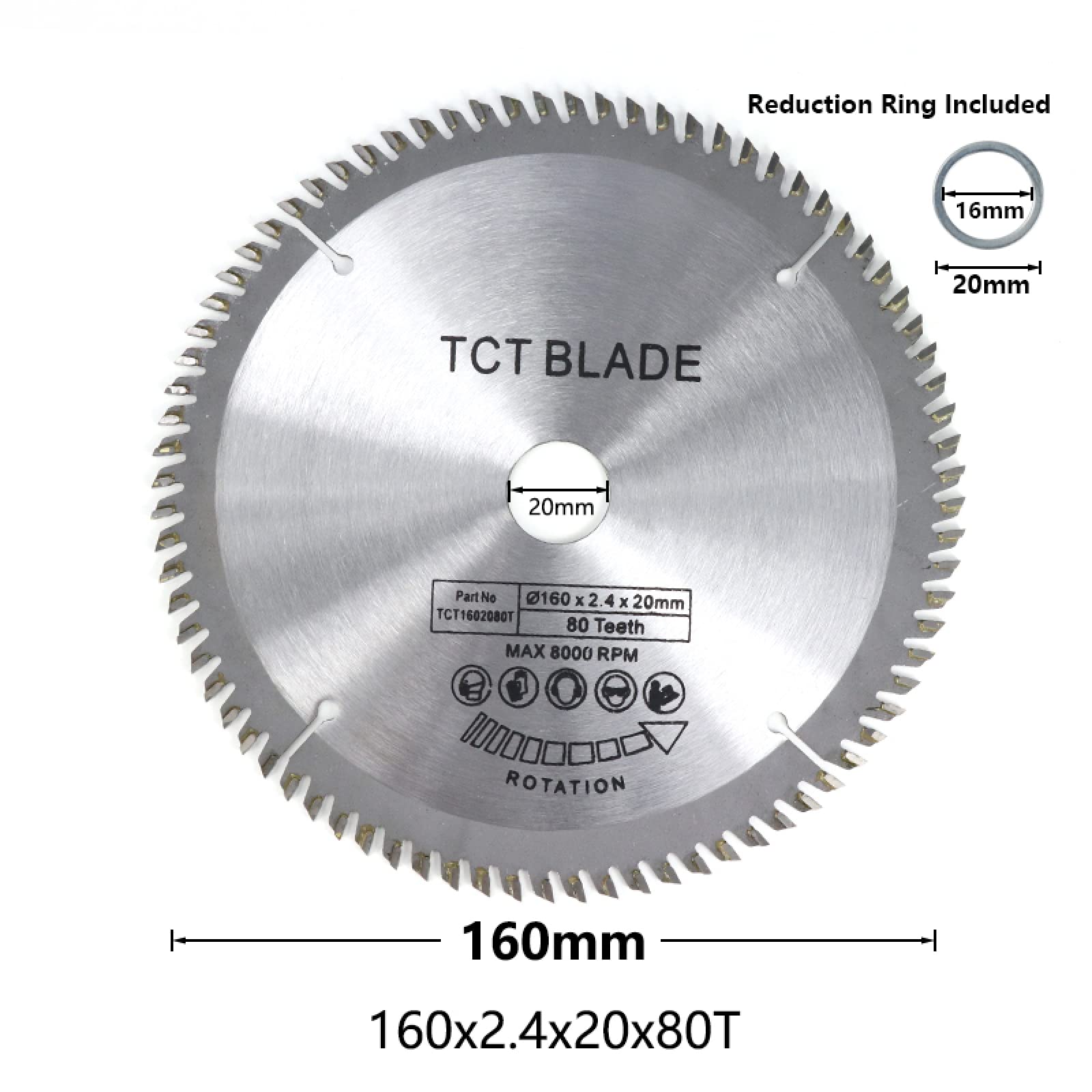 Piła tarczowa, 1 szt. Średnica 160 165 185mm TCT brzeszczot tarczowy do drewna plastikowe akrylowe brzeszczoty do obróbki drewna 24T 48 60T 80T tarcza tnąca, 165x20x40T(160x20x80T)