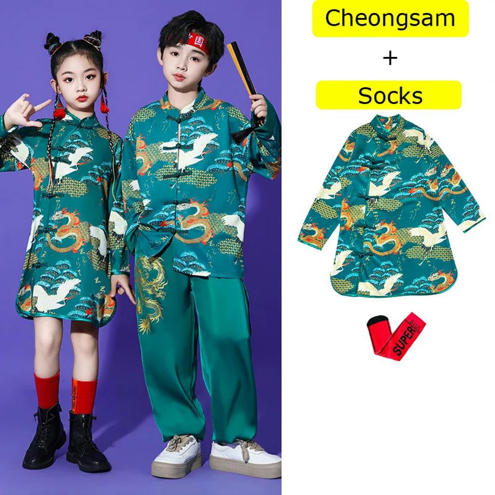 ZBDP czerwone ubrania z nadrukiem starożytny kostium Tang dziewczyna Hanfu Cheongsam dla dziecka chłopca tradycyjna odzież