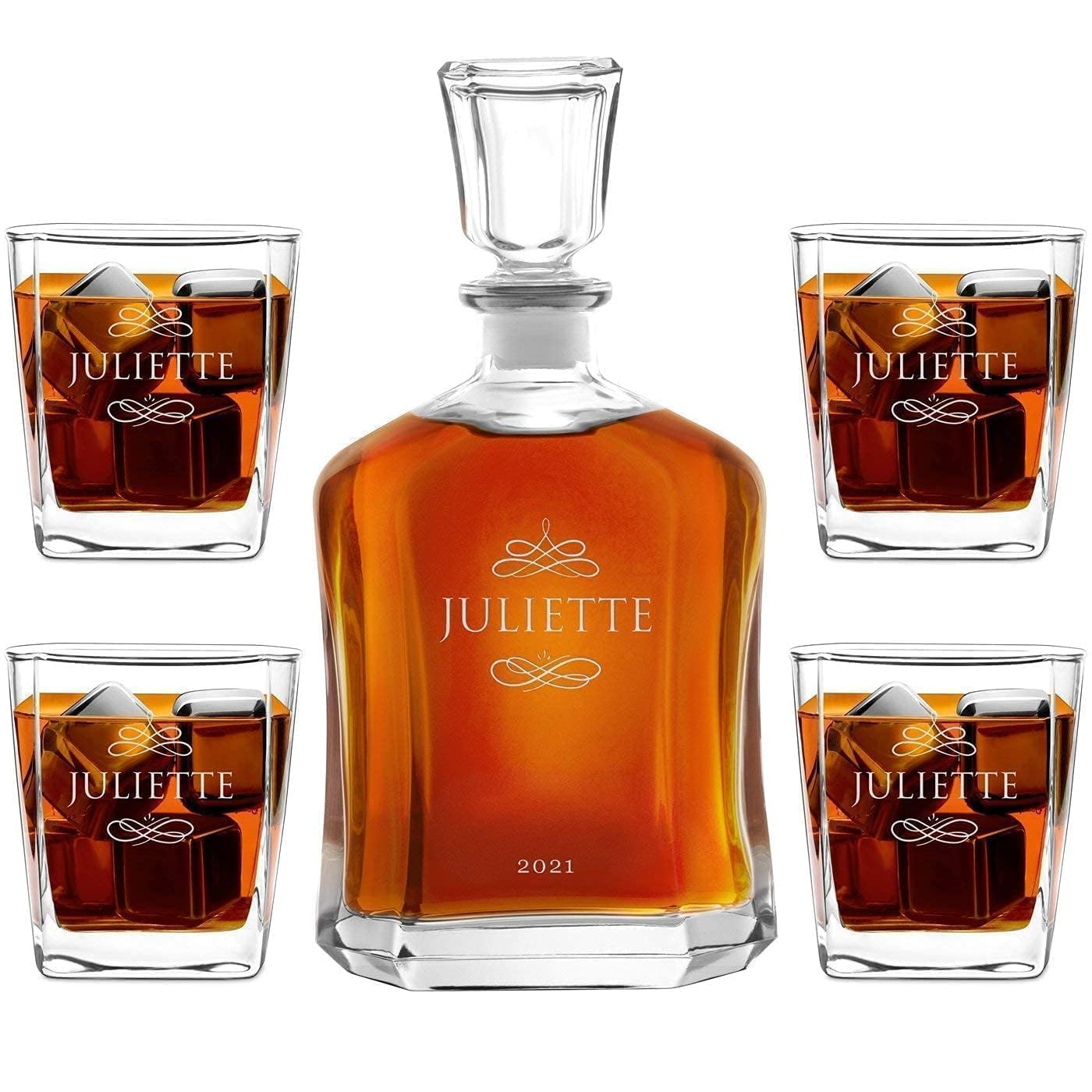 Maverton Ensemble de Carafes Personnalisés a Whisky Rhum Cognac Avec 4/6