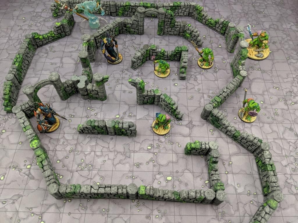 34pcs Dungeon Ruined Wall Map Tiles DND Terrain for Dungeons and Dragons Terrain, D&D, Pathfinder, Warhammer 40k, Miniatures, D and D, Dungeons and Dragons Gifts, Dungeon Master