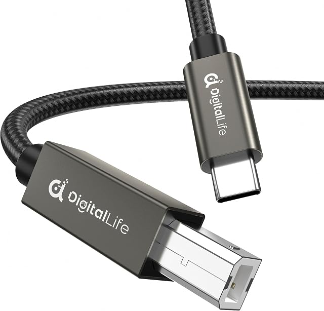 DigitalLife FlexMIDI Vortex USB C to USB B MIDI Cable 2m (1-Pack) | Compatible with USB Class-Compliant MIDI Keyboards, Synthesizers and DJ Controllers for Windows, macOS and Linux