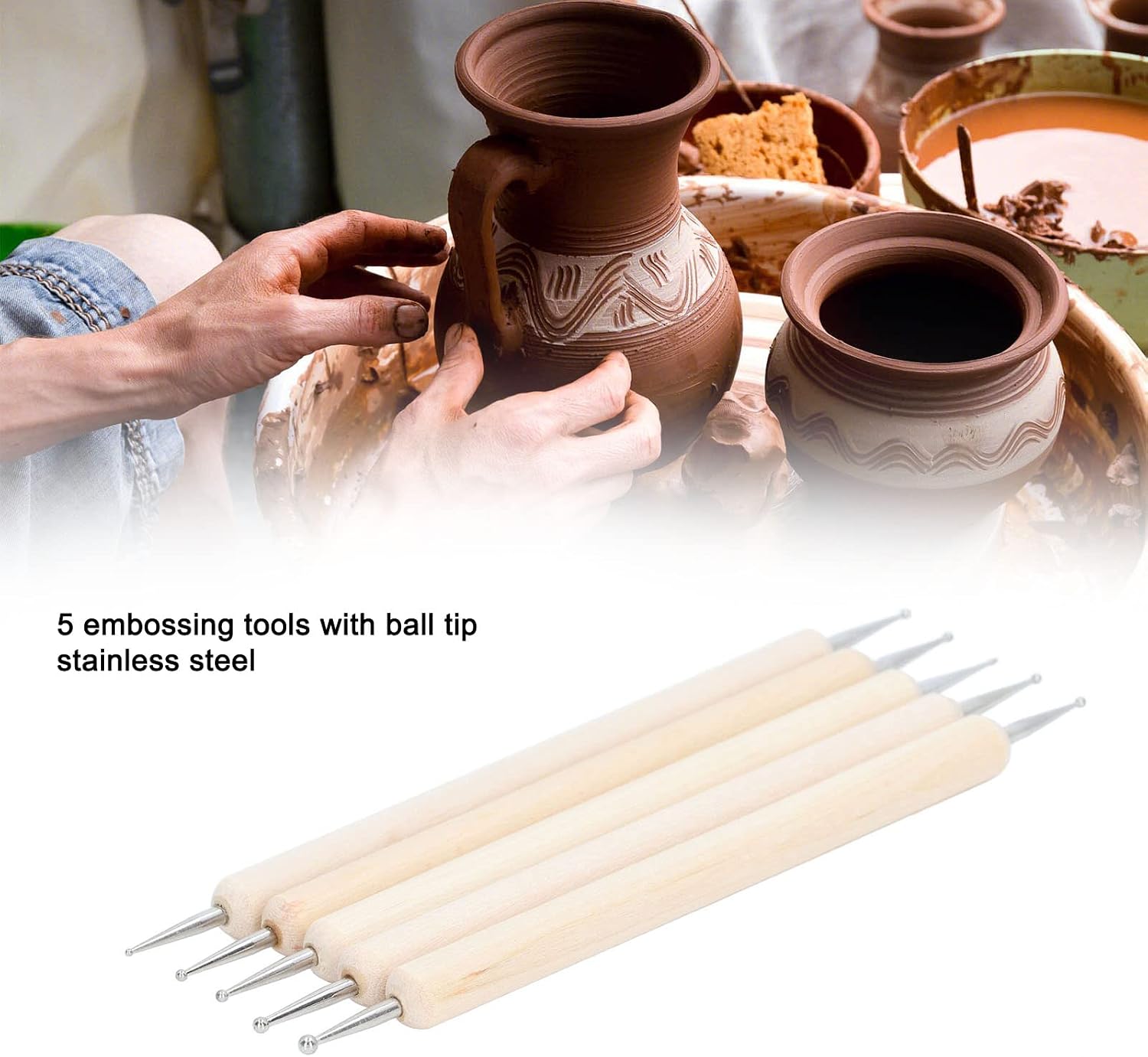 5pcs Embossing Stylus, Tracing Stylus Dot Pen Tracing Dotting Tool Stylus DIY Making Wooden Handle Stainless Steel Double Head Ball Tip Embossing Pen for Art Projects