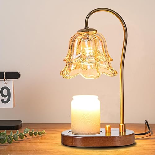 Mutois Lámpara calentadora de velas para velas en frasco, lámparas de cristal dorado modernas eléctricas regulables, lámparas de vela con pantalla