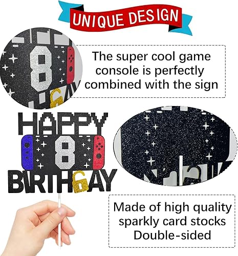 Miniatura 3 de Decoración de pastel de videojuegos de feliz 8 cumpleaños para niños y niñas de 8 años, decoración de fiesta de cumpleaños de nivel 8 (feliz
