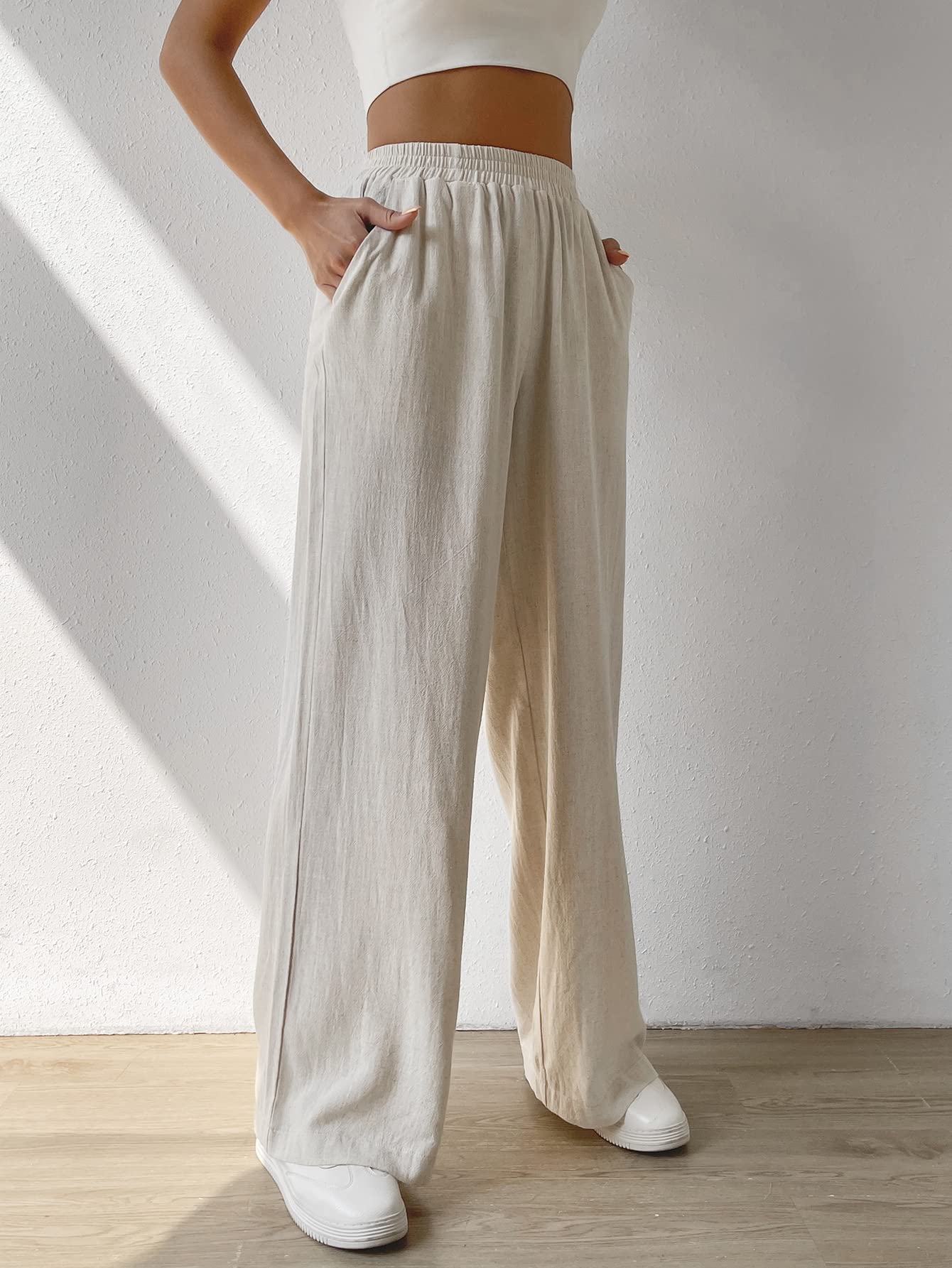 CRYBA Womens Pants Solid Slant Pocket Wide Leg Pants Pant for Women