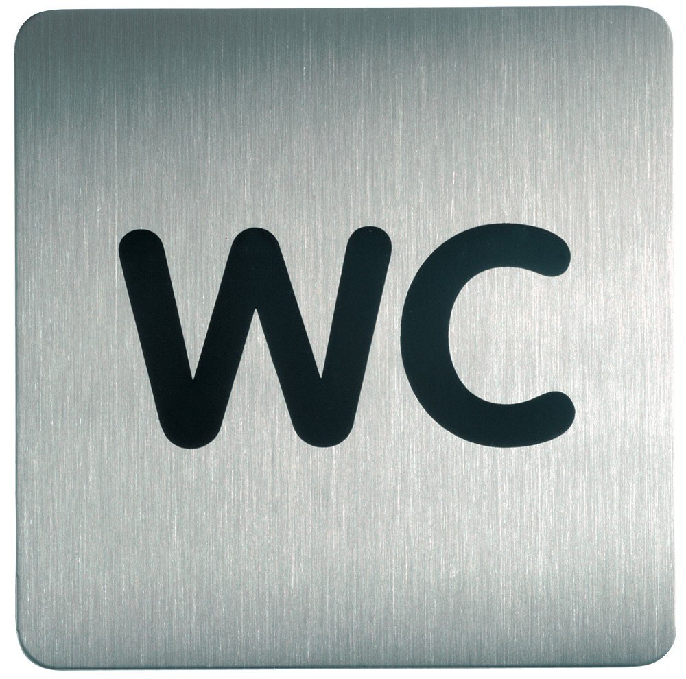 Rackhams Adhesive Wc Symbol Square Bathroom Toilet Sign | Brushed Stainless Steel
