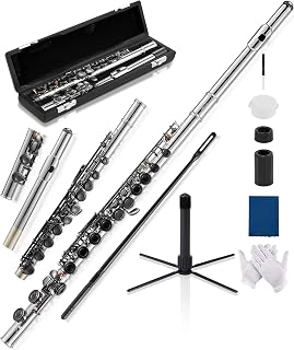 AKLOT Closed-Hole Concert C Flute: Flute Instrument with 16 Keys, Offset G, Smooth Black Nickel Keys, Air-Tight Pads, Include Stylish Leather Hard Case, Cleaning Kit, Stand, Gloves (LUM-MO)