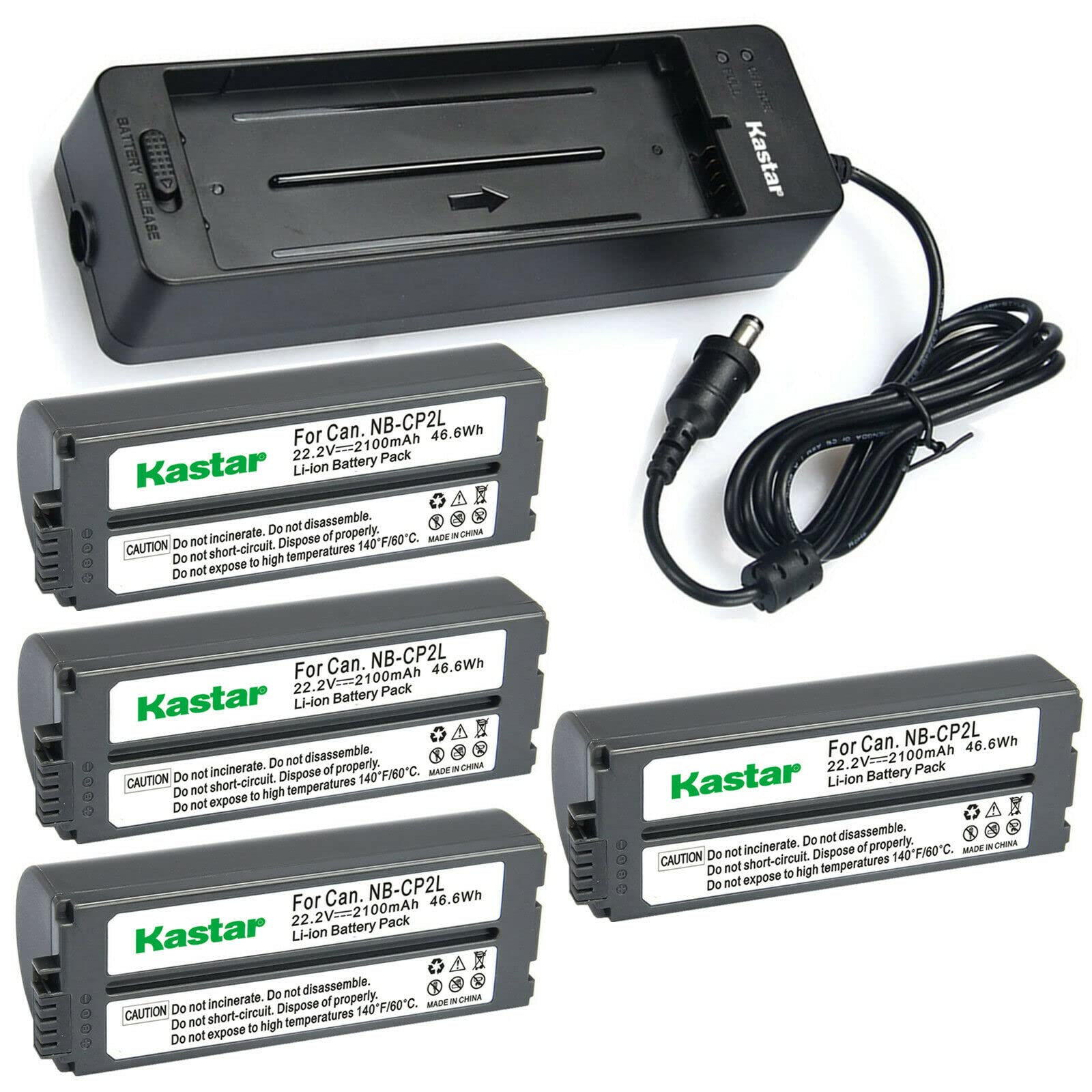 Kastar 4-Pack NB-CP2L Gray Battery and CG-CP200 Charger Compatible with Canon SELPHY CP900, CP1200, CP1300. HP Photosmart A716 Printer Photo Printer