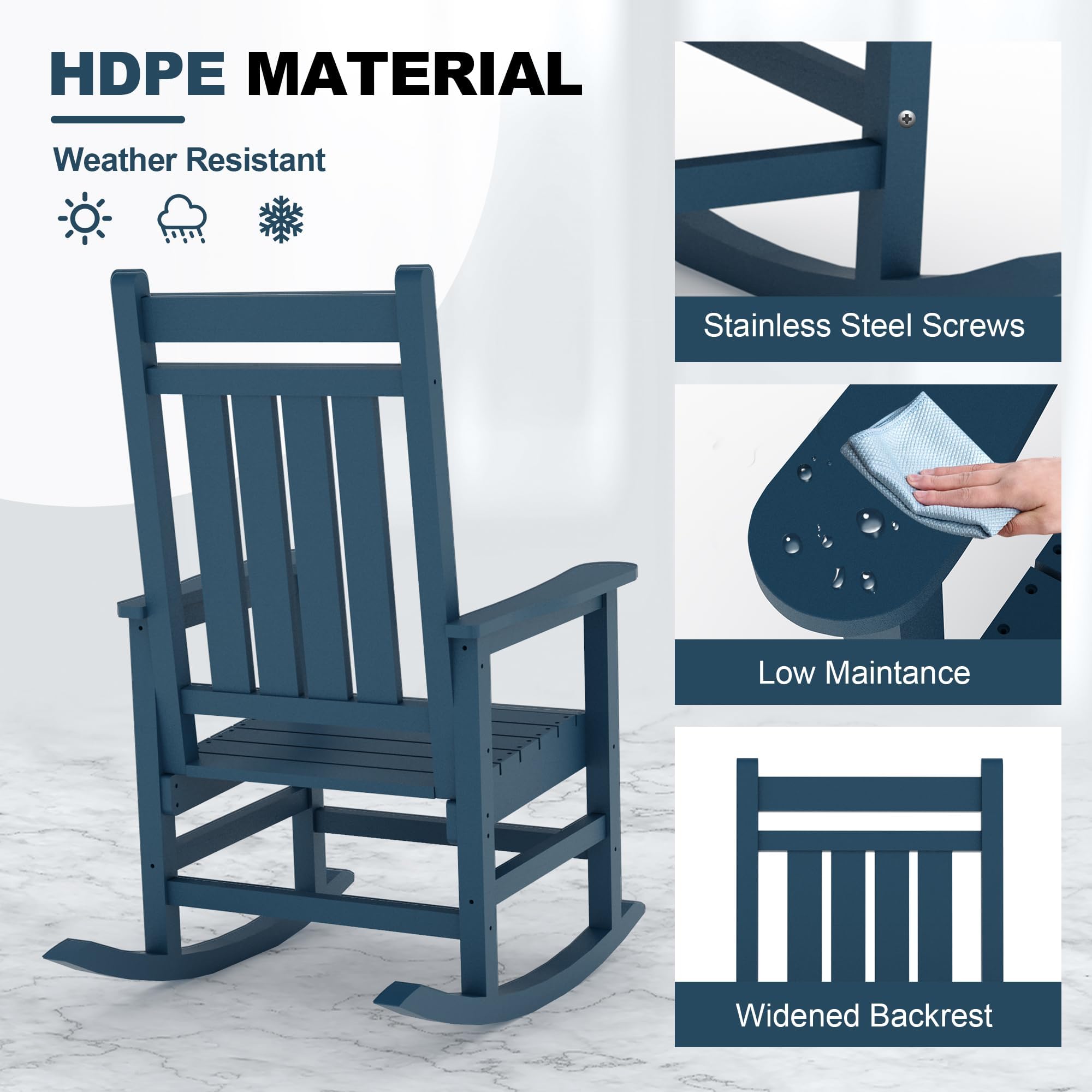 Garvee Bequemer Garten Barhocker – Wetterfester HDPE Schaukelstuhl mit hoher Rückenlehne, robuste Holzverbund-ähnlich-ähnliches Material-Qualität, ideal für Terrasse, Balkon & Feuerstelle – Farbe:
