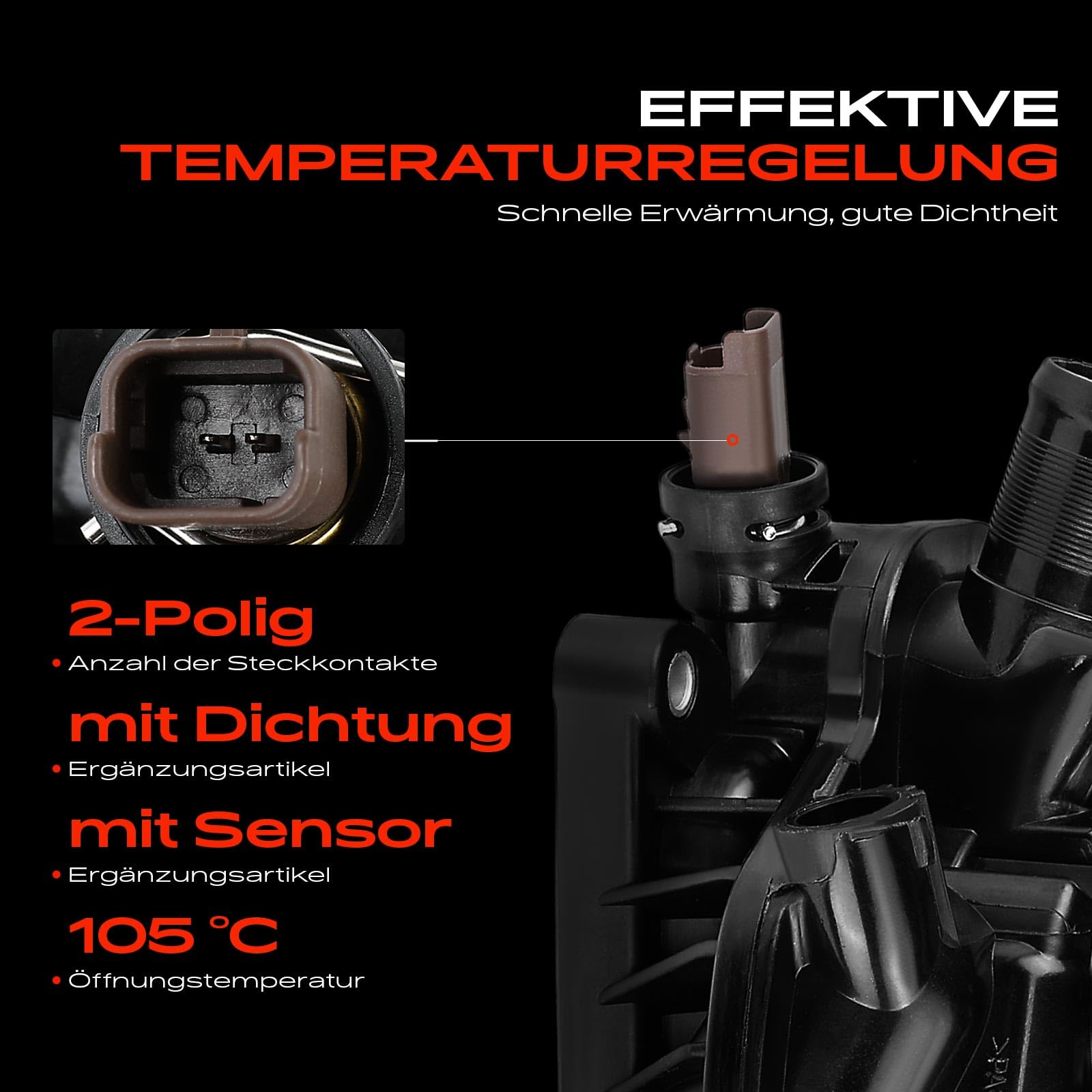 Frankberg Termostato del liquido di raffreddamento 82°C a 2 Poli | 9808646980, Compatibile con: Berlingo Box/MPV B9, C4 I LC, C3 Picasso SH, 207 Box/Hatchback WA WC, Tenda tepee per partner