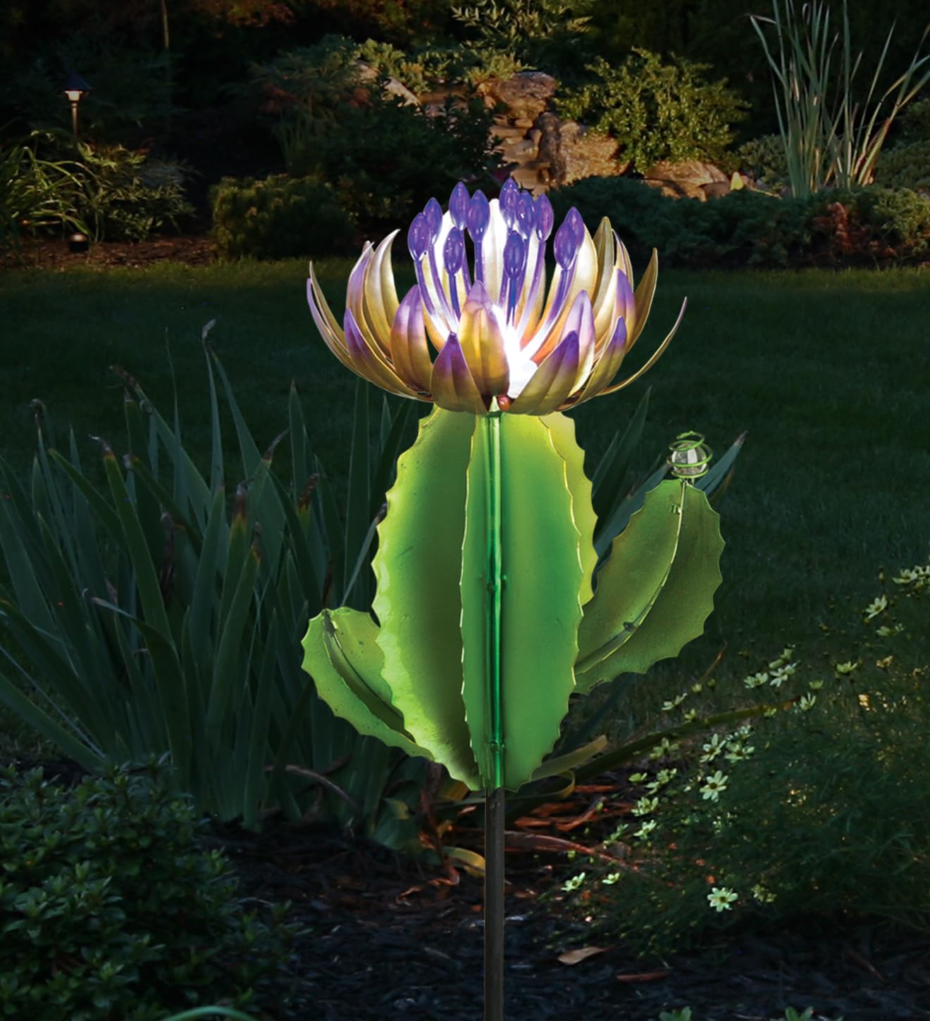 Regal Art & Gift Solar Garden Stake Outdoor Waterproof | Decorative Yard Light with Metal, Glass, and Acrylic Accents for Lawn, Pathway, or Flower Bed Décor | Barrel Cactus |35.5 Inch