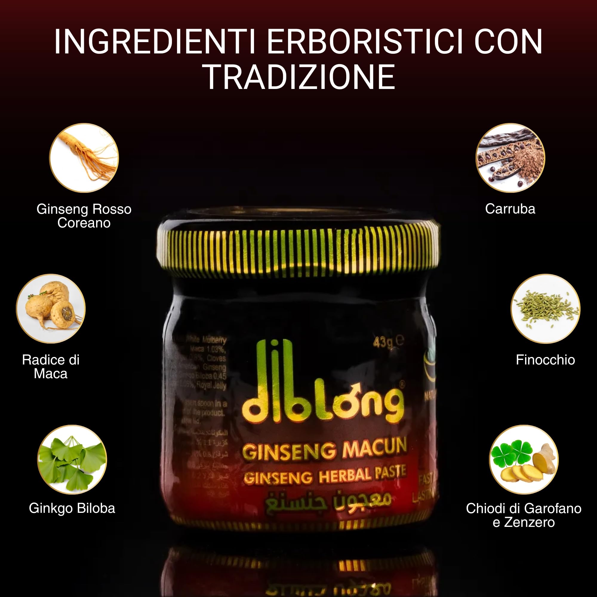 Diblong Honey Paste Afrodisiaco Potenziatore per Uomo Confezione da 1 (43 g) - Pasta Naturale a Base di Erbe al Ginseng per la Resistenza, Ginsing Macun - Prodotto in Turchia