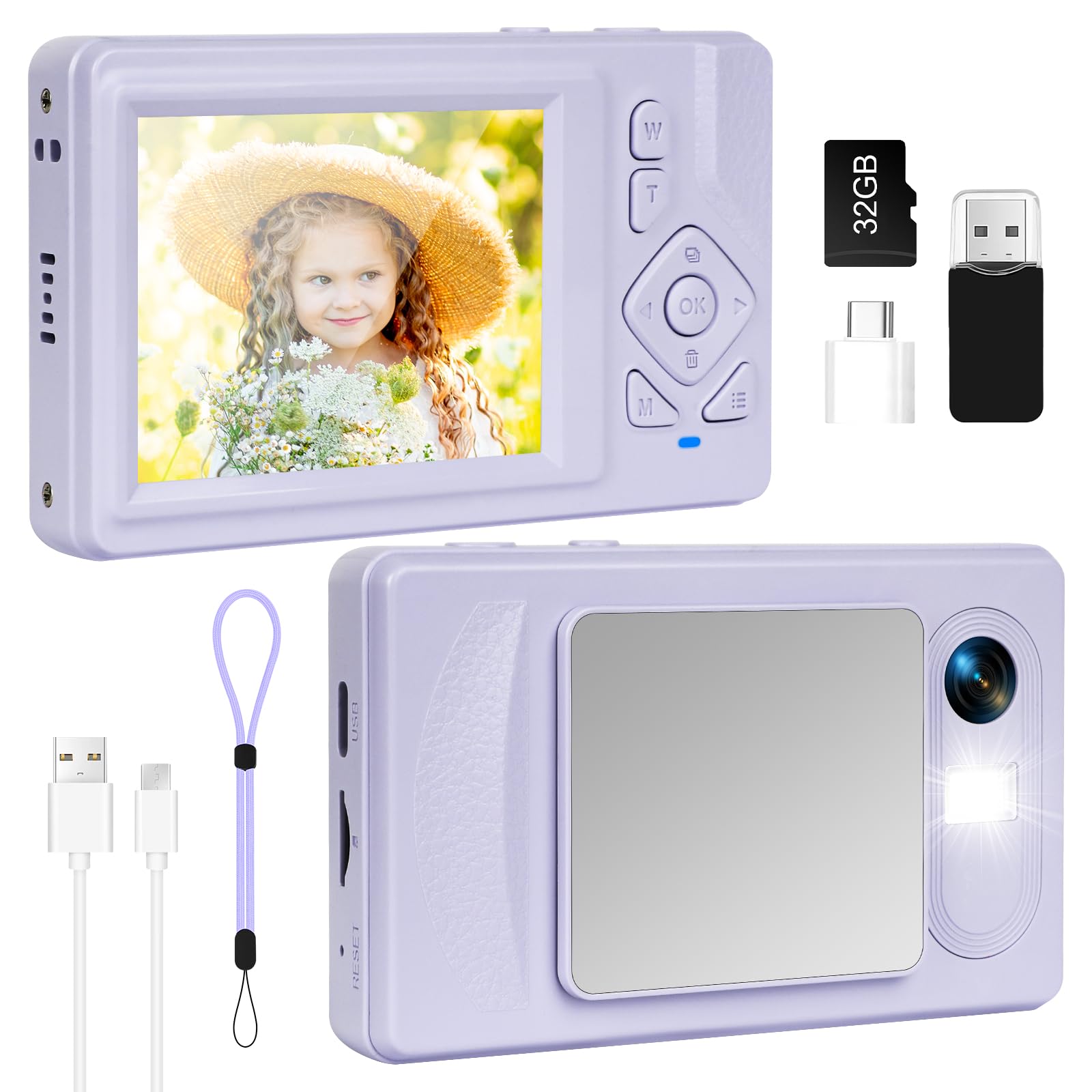 Digital Camera 4K - 48MP UHD Autofocus with 2.83" LCD Screen, 18X Digital Zoom Anti-Shake Photography Vlogging Compact Camera with 32gb SD Card for Kids Students Beginners Teens (Purple)