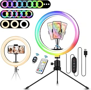 Ring Light Stand, 10.2 inch RGB Ring Light Kit with Tripod Stand and Cell Phone Holder, 29 Colors 4 Modes and 9 Brightness LED Photo Light for Makeup/Photography/Live Stream Video/Vlog/Tiktok/YouTube