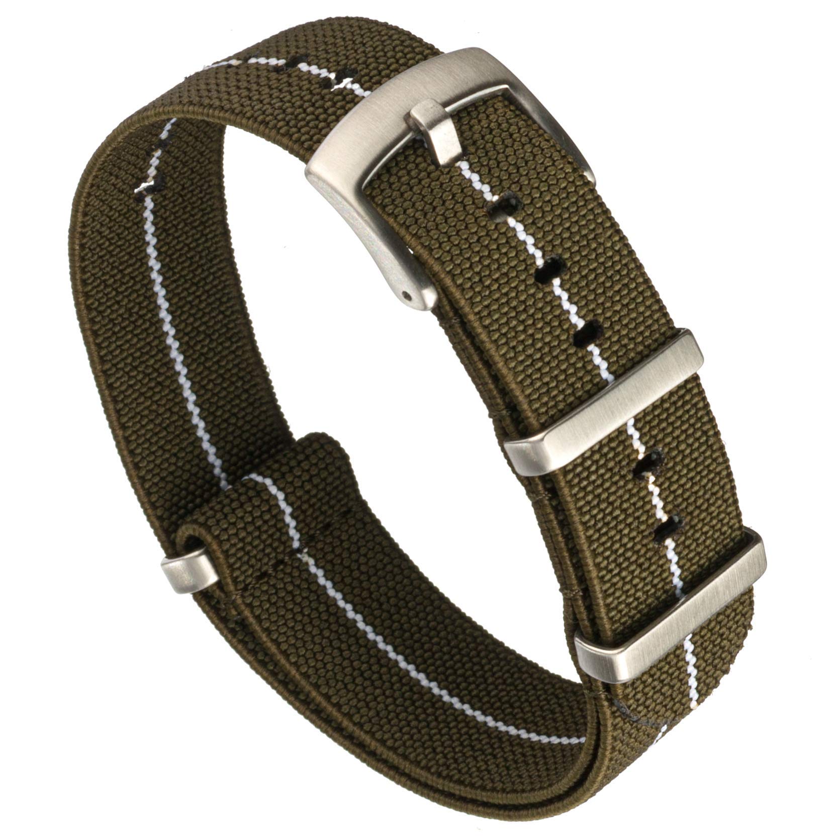 Benchmark BasicsBenchmark Elastic Watch Band - Parachute Nylon One-Piece Military Style Watch Straps for Men & Women - Choice of Color & Width - 20mm or 22mm