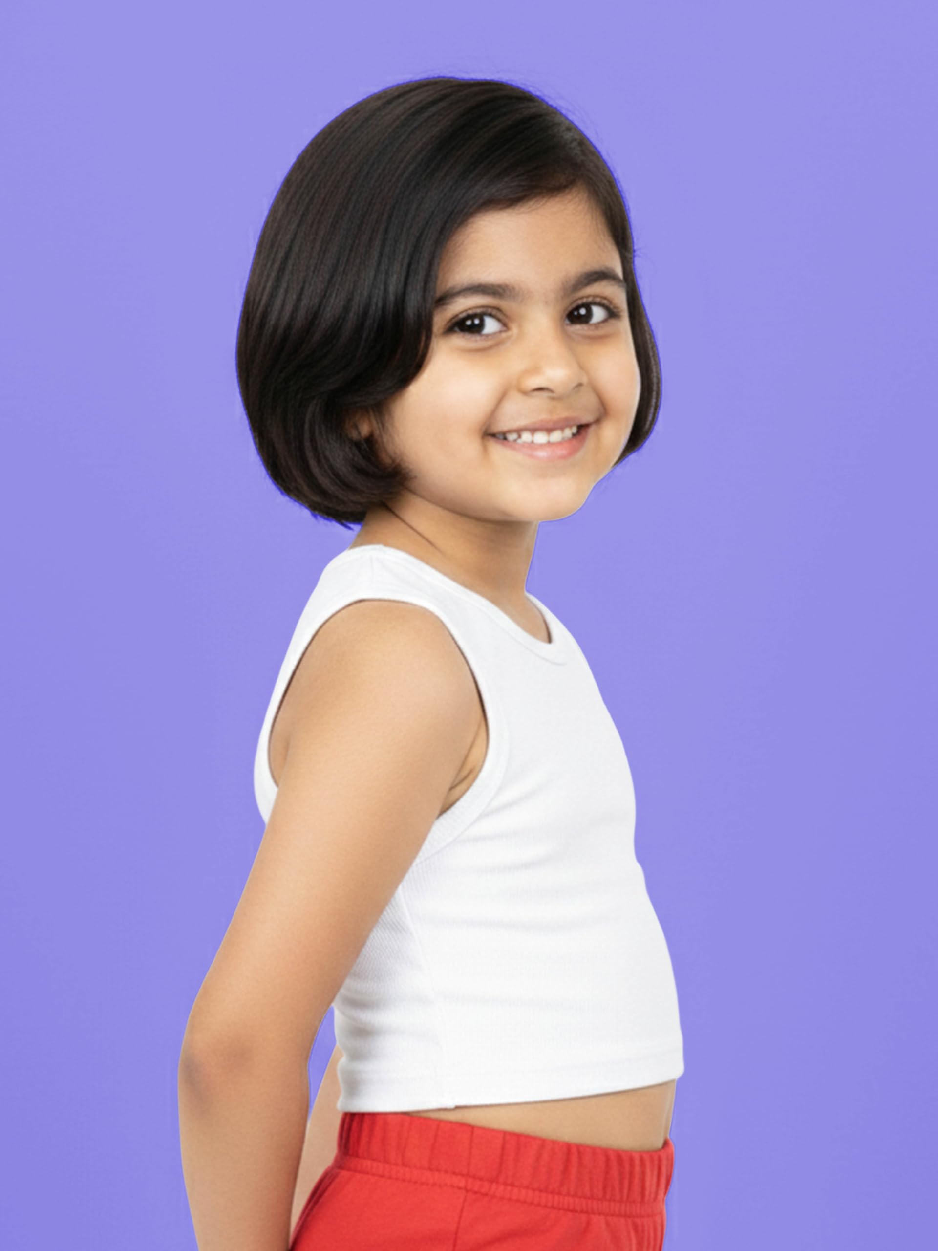 KiddoPanti Girls Cotton Spandex Crop Top Racerback Style | 95% Cotton 5% Spandex Knitted Rib Fabric | Sleeveless T-Shirt | Stretchable & Comfortable Casual Wear for Kids, White - 10-12Y 3