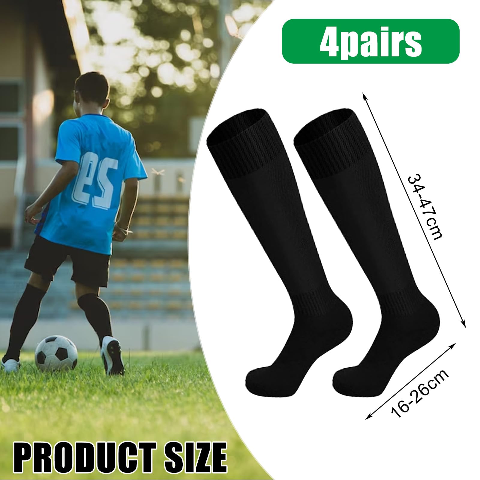 4 Paia Calzettoni Calcio Bambino, Ragazzi e Ragazze Lunghi Calze Grip Calcio, Traspiranti Elastiche Sportivi Allenamento Calze, Sportivi Lunghi Calze per Rugby, Hockey, Corsa,5-12 Anni