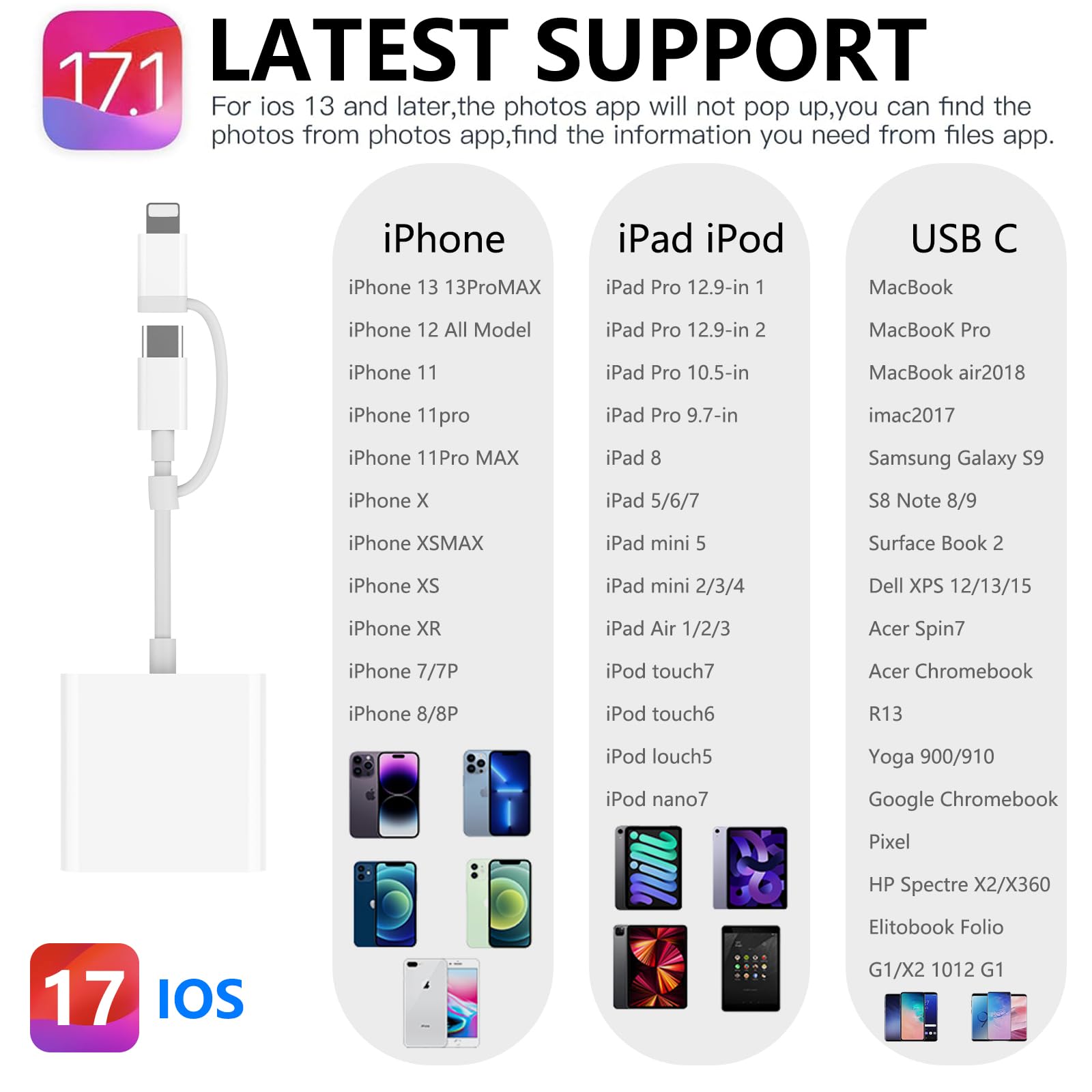 Lettore Schede SD iPhone, [Certificato Apple MFi] 2 in 1 Lettore SD iPhone, Lightning SD Card Reader, Lettore Scheda SD iPhone, Adattatore Scheda SD per iPhone, SD Card Reader per iPhone iPad