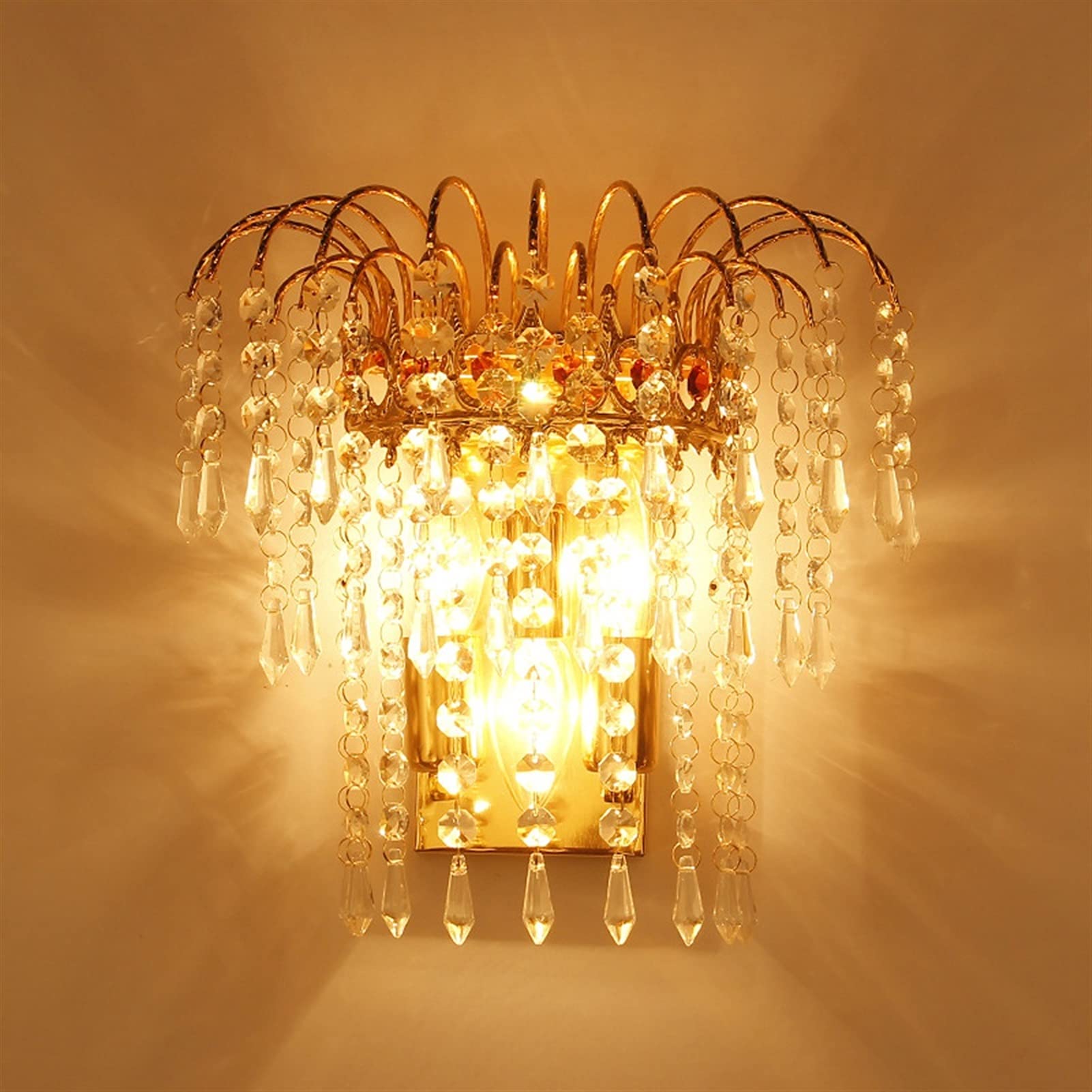 KXEcoLife Wall Sconce Wash European Light Fixtures with Crystal Pendant Polished Gold Finish Bedside Lighting Fixture for Bedroom Corridor Stairs Hallway