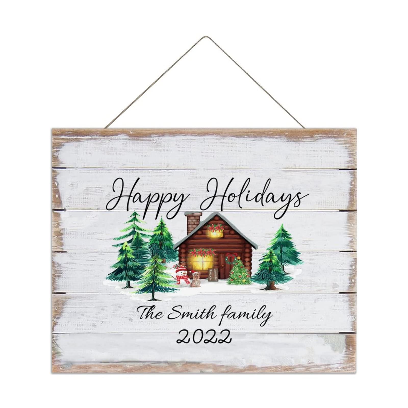 Panneau de Noël en bois personnalisé Happy Campers de grande taille
