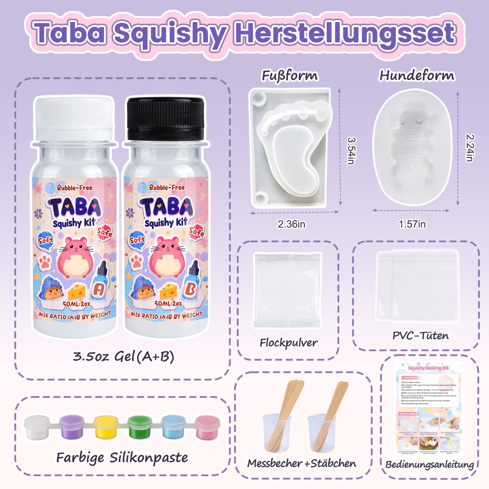Taba Squishy Maker Set – 200 Ml Flüssigsilikon, Formen & Beflockung Für DIY-Squishies