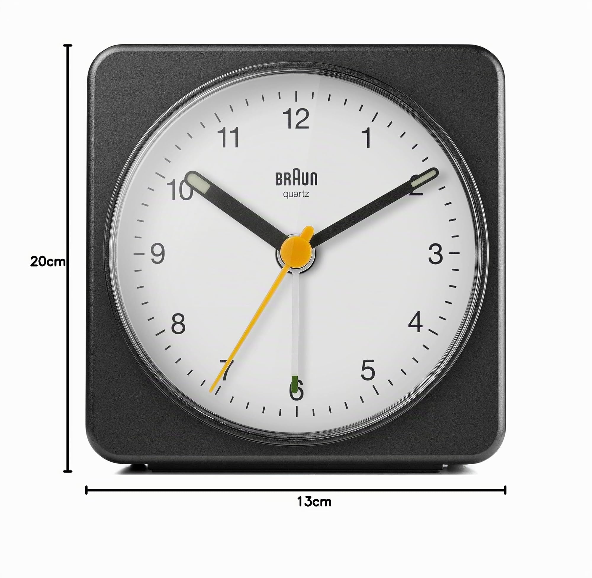 Braun Classic Analogue Alarm Clock with Snooze and Light, Quiet Quartz Sweeping Movement, Crescendo Beep Alarm in Black and White, Model BC03BW.