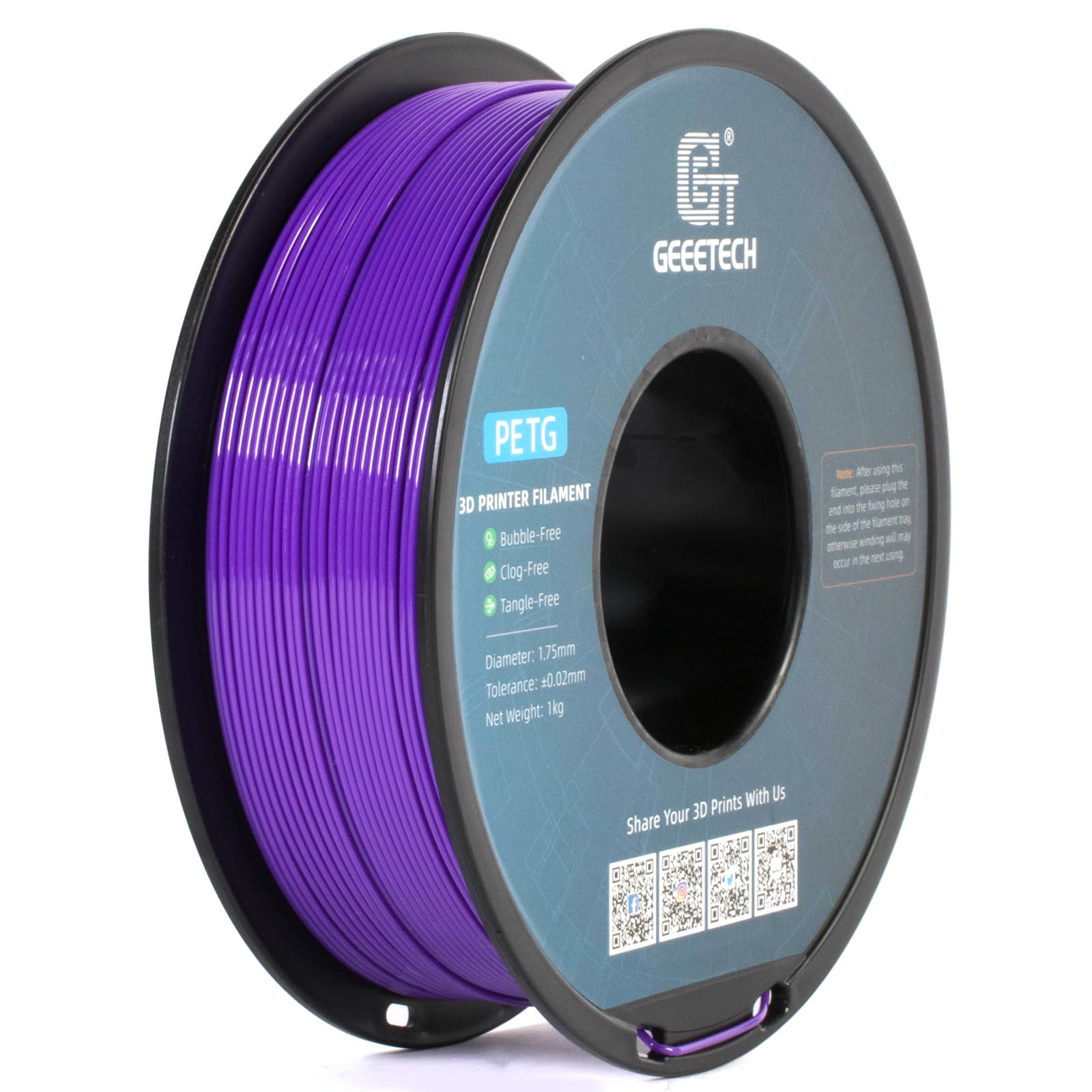 GEEETECH PETG Filament 1,75 mm, 3D Drucker Filament,1 kg pro Spule,Lila