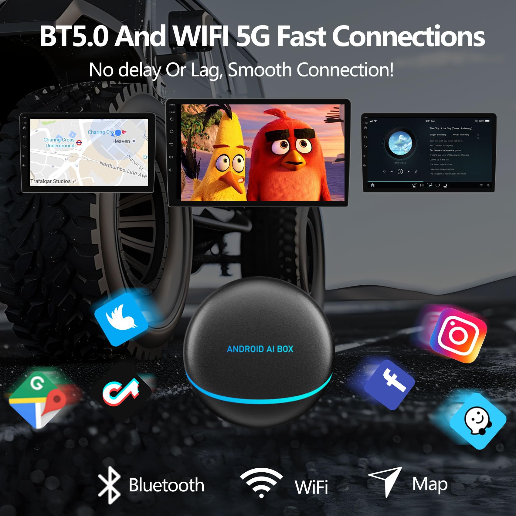 Bezprzewodowy adapter Carplay, 2 w 1, Android Auto Wireless Adapter 2025 AI Box Carplay z wejściem HDMI, obsługa karty SIM YouTube, TikTok, TF, mini pudełko do gry CarPlay, Android Auto