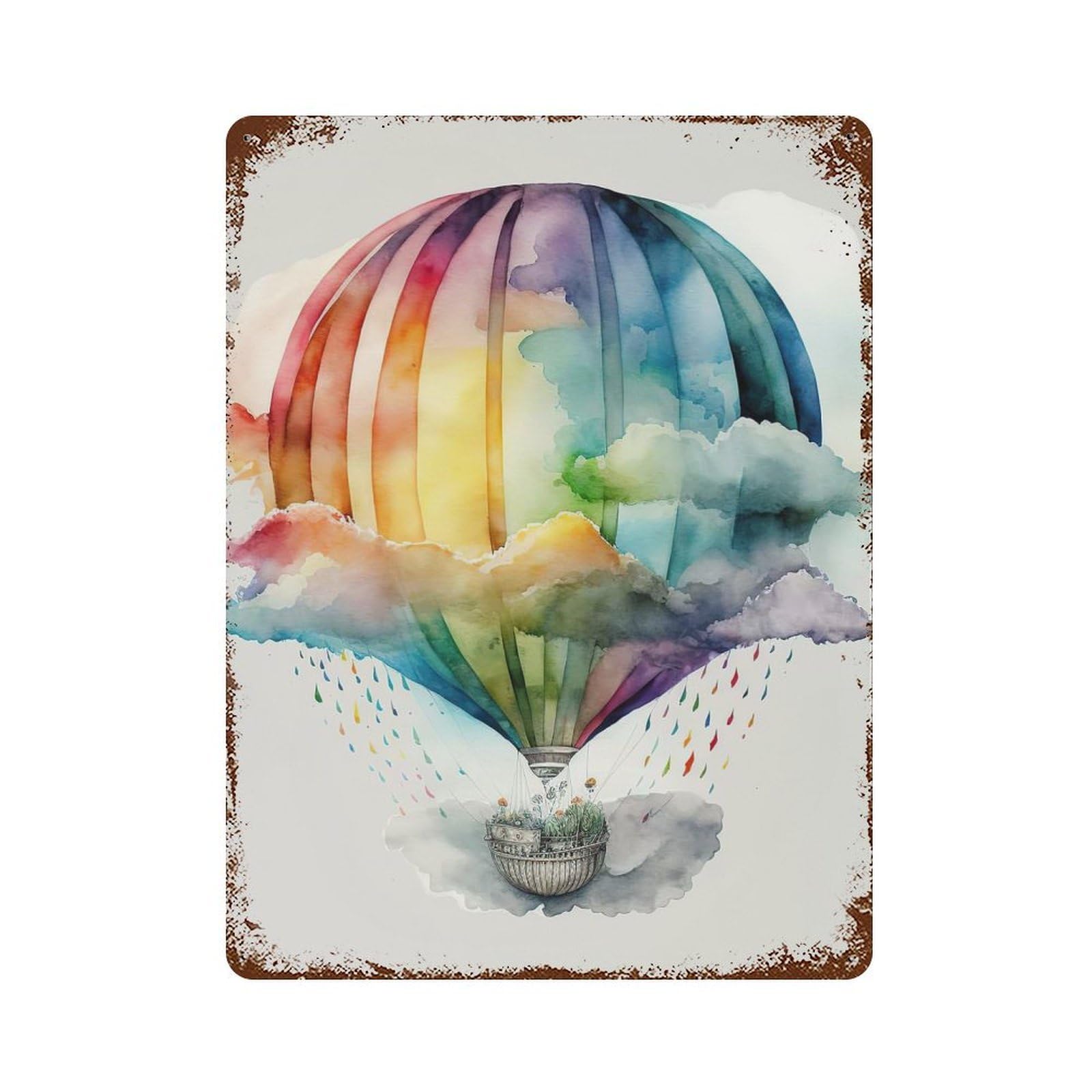 Balloon Watercolor 15.7"x11.8" Aged Metal Wall Plaque, Novelty Wall Decor for Garage, Bar And Workshop Decor