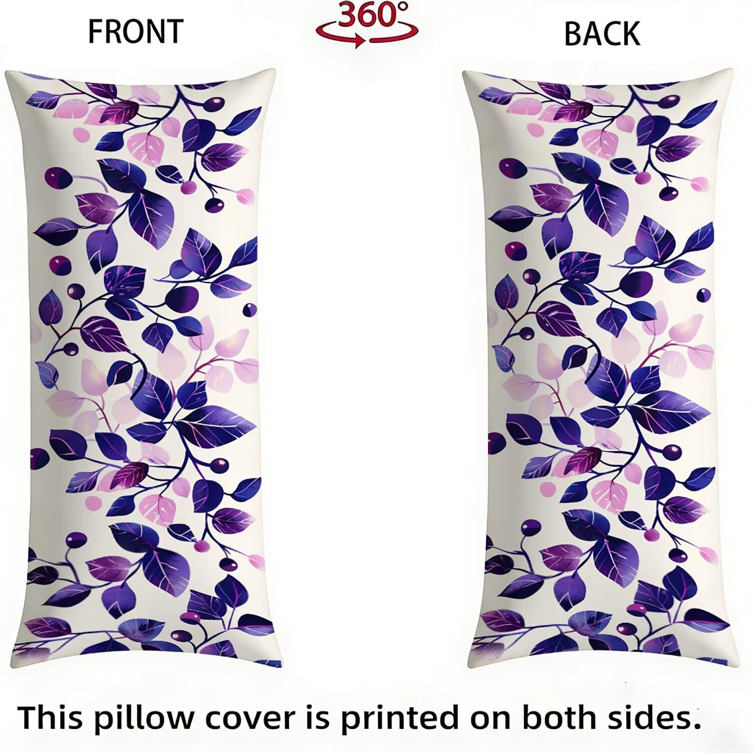Poduszka do spania na boku 60 x 180 cm, nowoczesna poszewka na poduszkę, lniana poduszka do spania, dla osób śpiących na boku, fioletowa, wzór z nadrukiem z zamkiem błyskawicznym, do salonu, sypialni