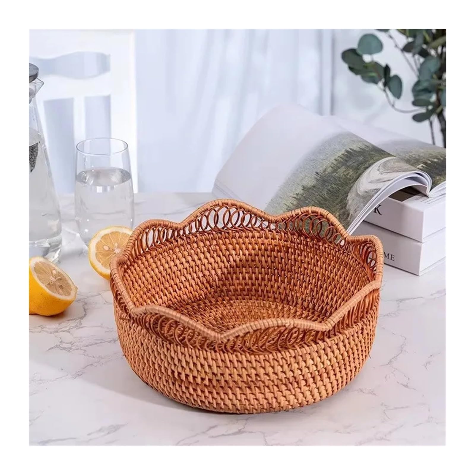 Cestino portafrutta intrecciato a mano, vassoio in rattan, cestini in vimini, pane, colazione, espositore, artigianato, decorazione domestica(3Pcs S M and L Set)