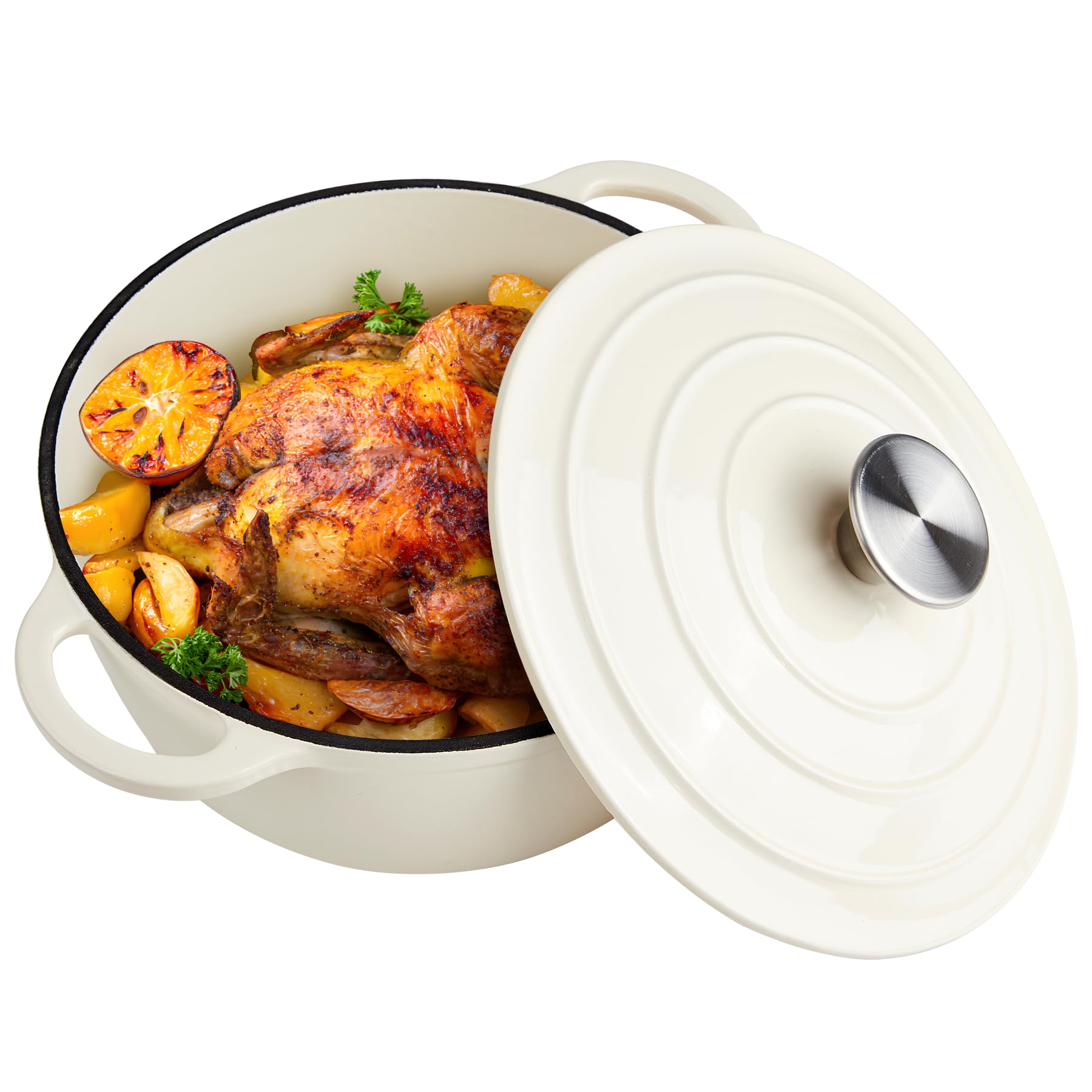 6 Quart Dutch Oven Enameled Cast Iron with Lid - Big Dual Handles - Oven Safe up to 500°F - Classic Round Pot for Versatile Cooking (Cream, 6 QT)