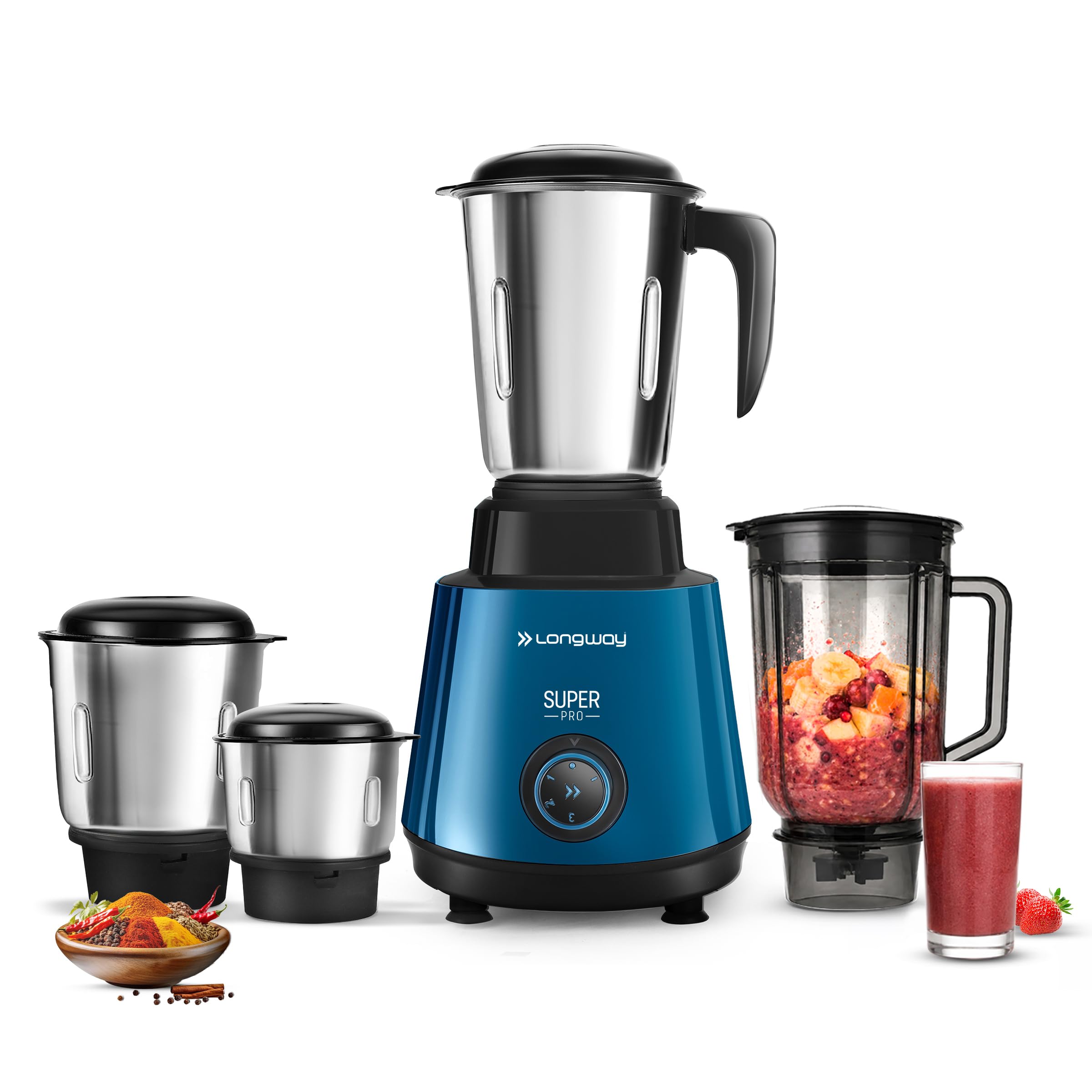Longway Super Pro Juicer Mixer Grinder | Up to 750 Watt Powerful Motor | 4 Jars for Grinding, Mixing, Juicing | 2 Years Warranty (Blue & Black)-image-26