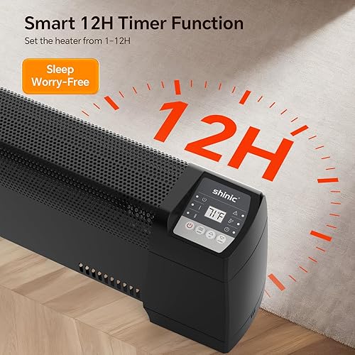 Miniatura 6 de shinic Calentador eléctrico de zócalo de 120 V con termostato digital, temporizador, calentador de espacio de convección para uso en interiores,