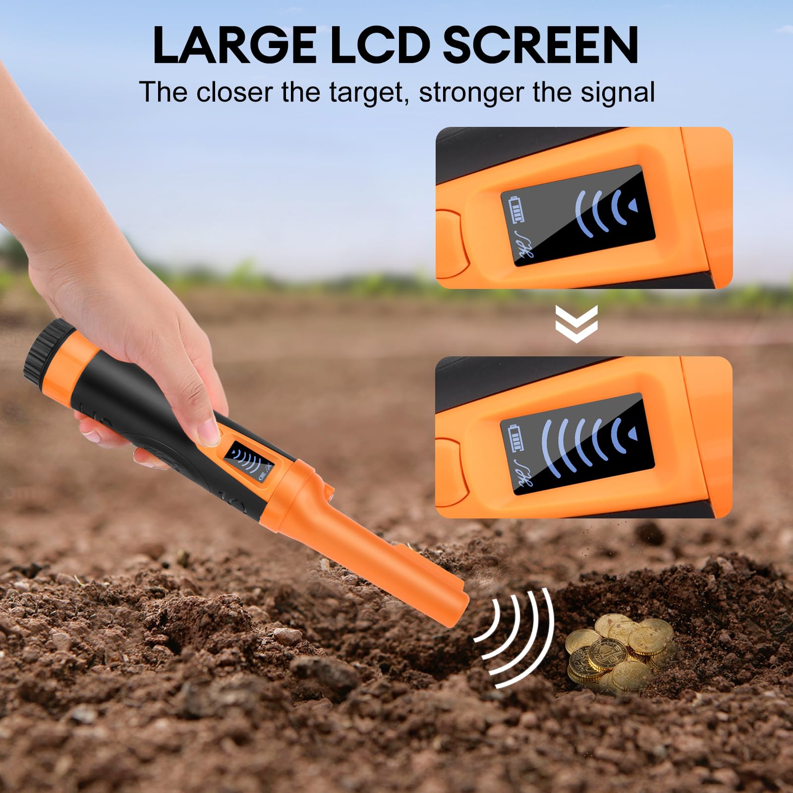 Dmyond Metal Detector Pinpointer, Full Waterproof Handheld Pin Pointer Wand for Adults & Kids, 3 Modes with LCD Screen, for Finder Probeor Gold, Coins, Relics, Detecting Treasure Hunting