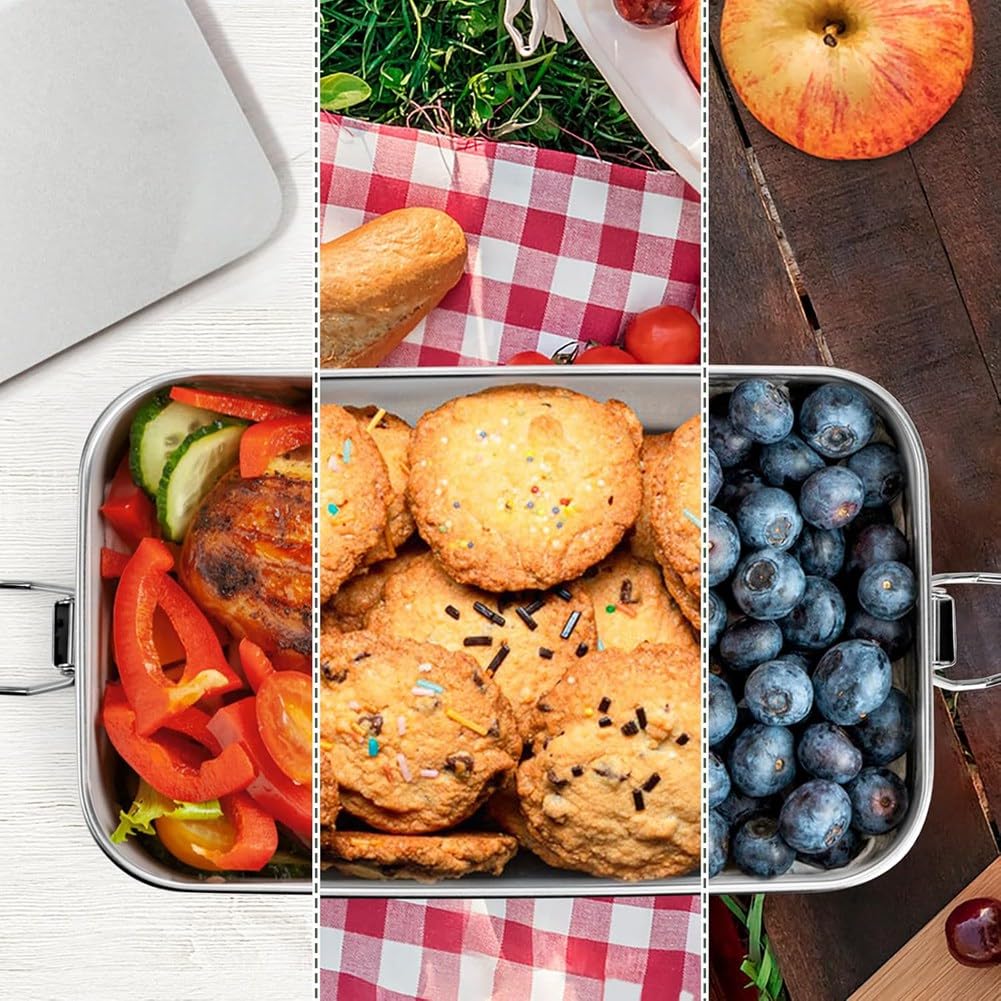 Boîte à bento en acier inoxydable pour adolescents, boîte à bento en métal avec 2 compartiments flexibles, 1400 ml