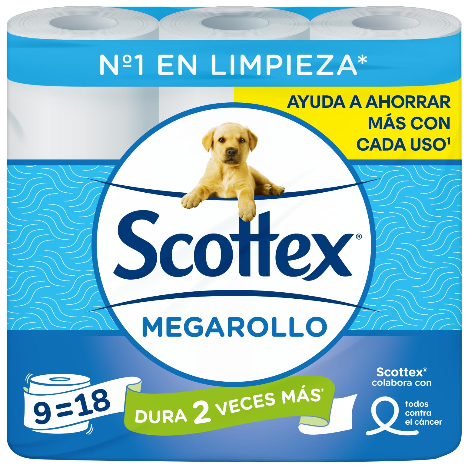 Scottex Megarollo Papel Higiénico Seco 9 rollos (18 rollos de un rollo original)