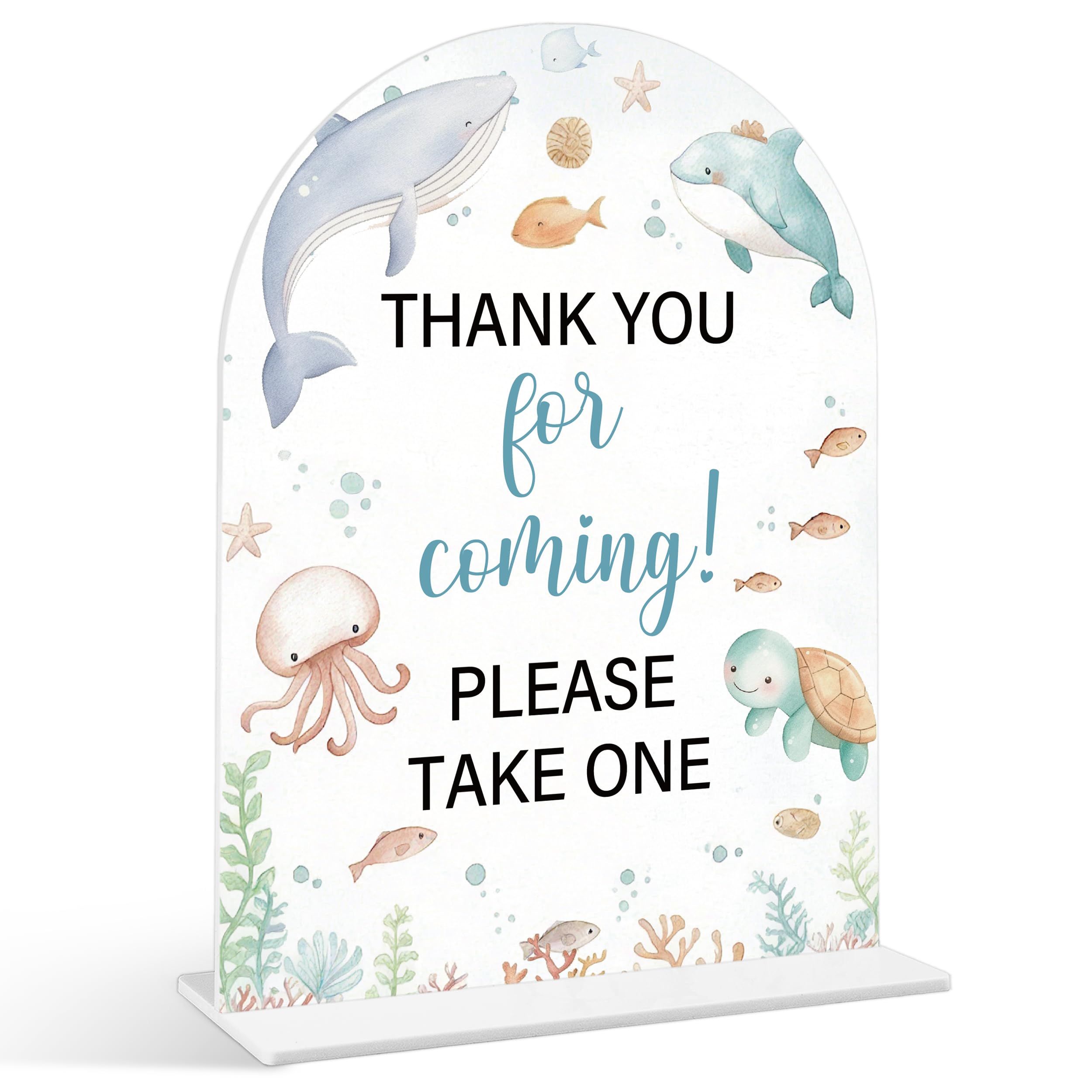Thank You For Coming Sign - Under The Sea Baby Shower Sign, 1 Pack Arch Acrylic Sign with Stand, Gender Reveal Party Table Decor, Sea Creatures Ocean