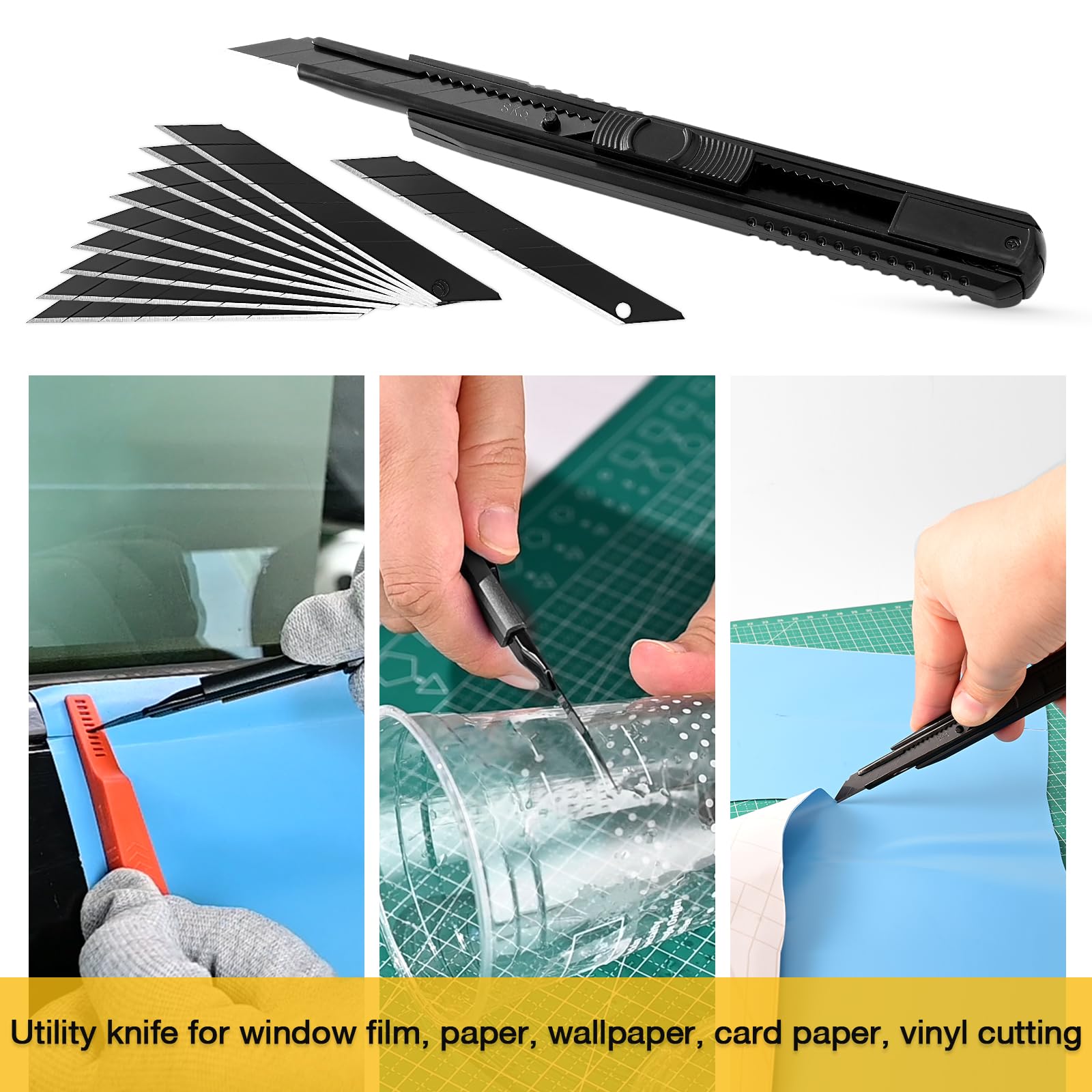 Gomake - Kit de tinte de ventana de vinilo para ventana, kit de aplicación de tinte para ventana de coche con pequeña escobilla de goma, escobilla de vinilo, escobilla de goma para juntas de vástago,