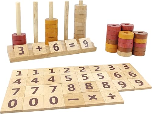 Xylolin Juguetes Montessori para niños pequeños, bloques de números matemáticos de madera, juguetes de conteo y manipulación, juego básico de
